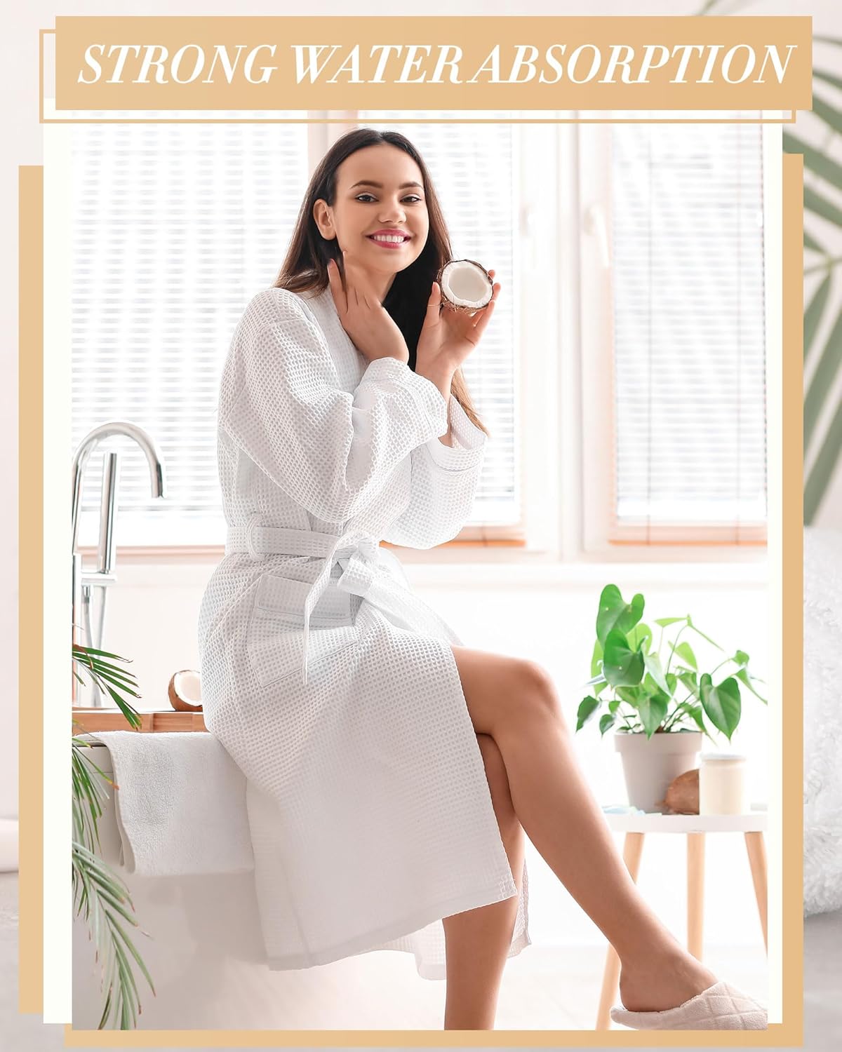 6 Pcs Women's Waffle Robes Spa Bath Robe Bulk Commercial Lightweight Thin Soft for Shower House Party