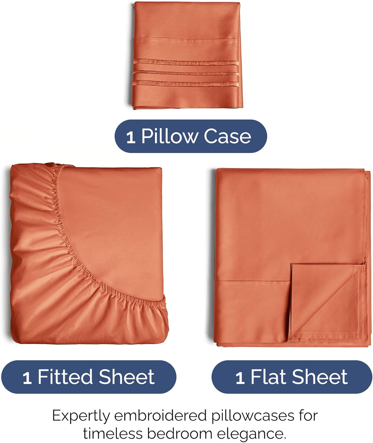 Twin Size 3 Piece Sheet Set - Extra Soft, Breathable & Cooling - Hotel Luxury Durable Bed Sheets for Women & Men - Deep Pockets, Easy-Fit & Wrinkle-Free - Harvest Pumpkin Oeko-Tex