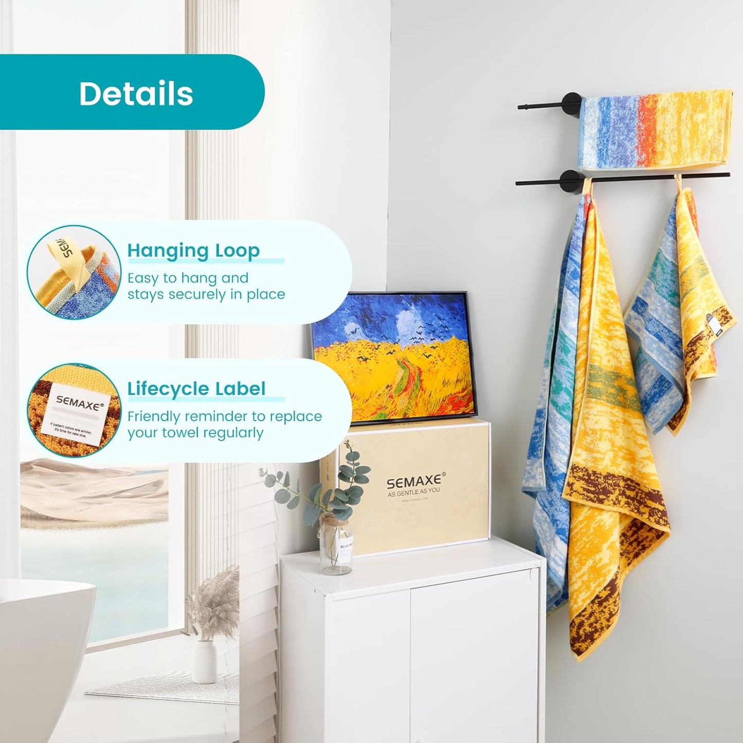 SEMAXE 12-Piece Family Bathroom Towel Set - 100% Cotton, 4 Bath Towels, 4 Hand Towels, 4 Washcloths, Ultra-Soft and Super Absorbent, Lighter Weight