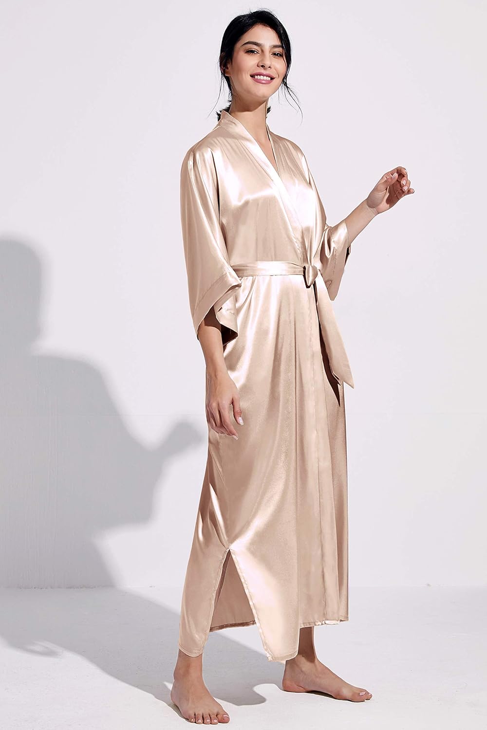 PRODESIGN Satin Kimono Robe Women Long Silky Kimono Bathrobe Sleepwear Wedding Bridesmaid Robe