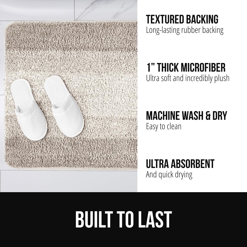 GORILLA GRIP Ultra Soft Plush Bathroom Rugs with Textured Rubber Backing, 40 x 24 Absorbent Quick Dry Bath Mat, Machine Washable Shower Mats, Home Décor Accessories Bathmat Rug Essentials, Beige