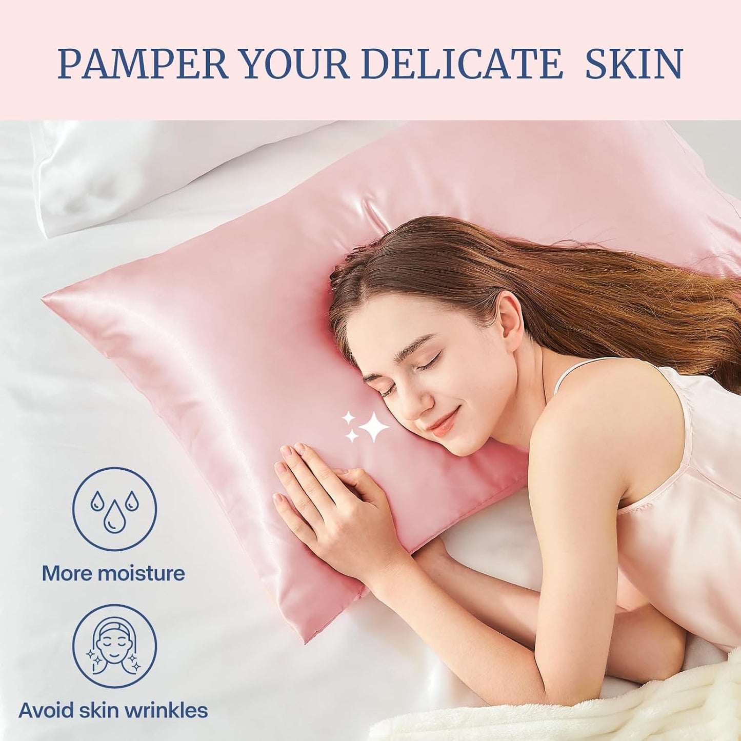 BEDELITE Satin Pillowcase for Hair and Skin, Super Soft and Cooling Similar to Silk Pillow Cases 2 Pack with Envelope Closure, Gift for Women Men(20"x36" King Size, Pink)