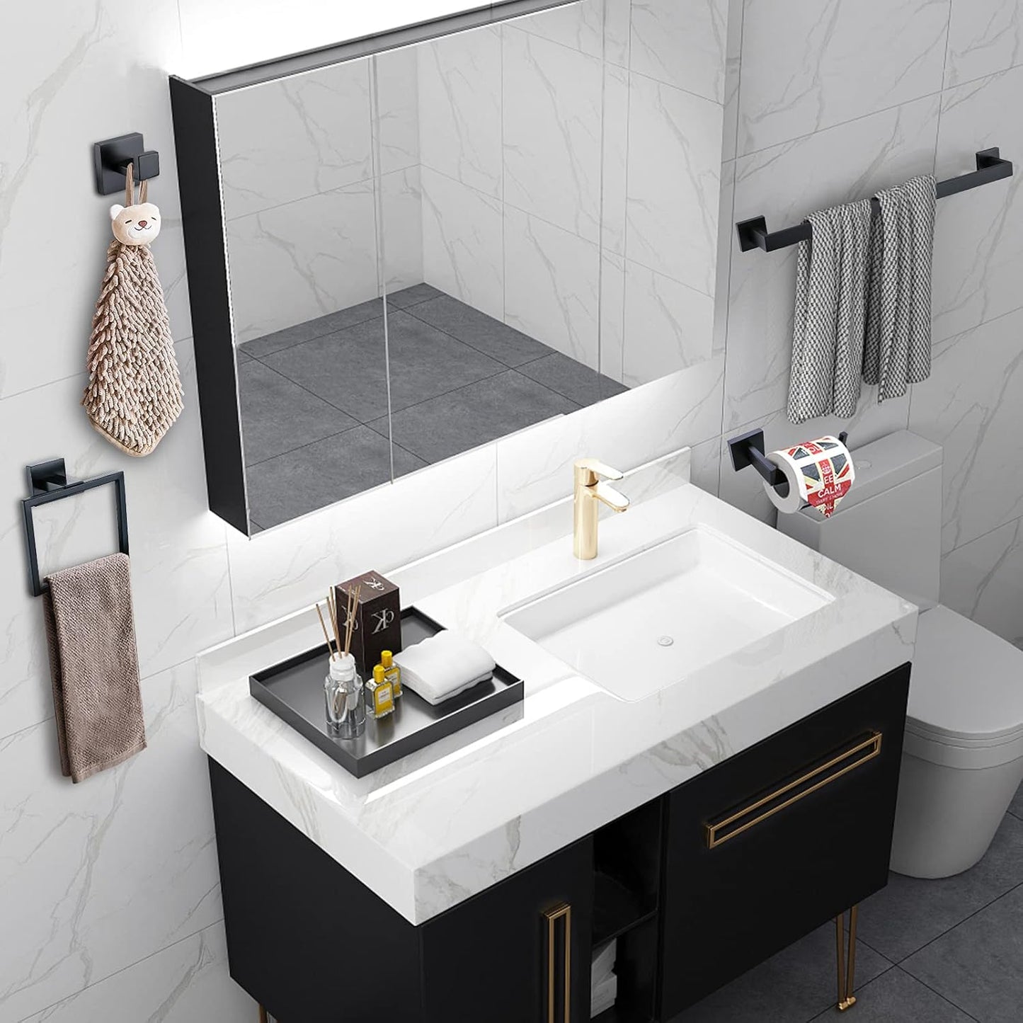 Matte Black Bathroom Accessories Bath Accessories Set Towel Racks for Bathroom Towel Holder Black Bathroom Hardware Set Black Bathroom Towel bar Sets Stainless Steel Bath Accessories kit 23.6 Inch