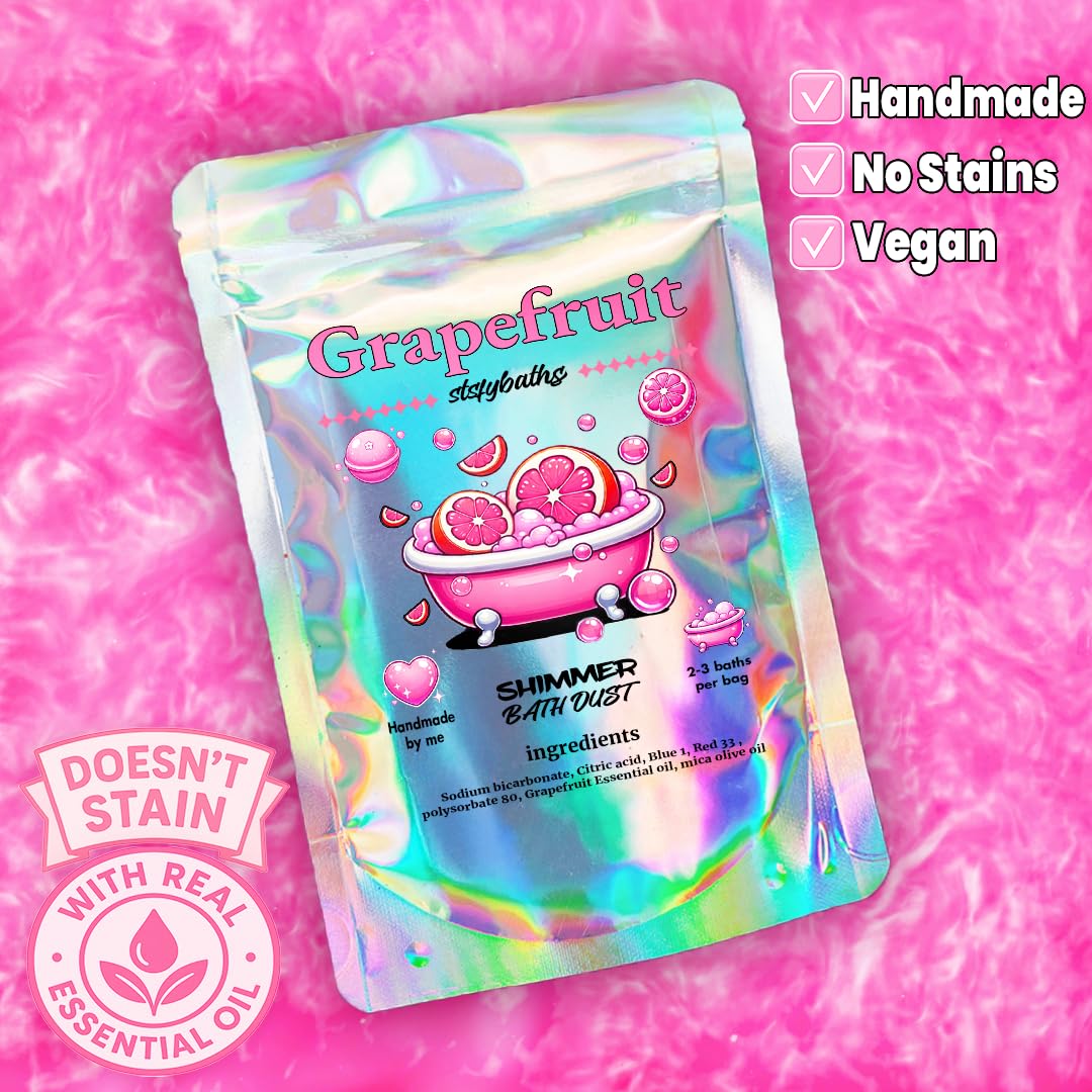 Pink Grapefruit Shimmer Bath Bomb in A Bag - Handmade Essential Oil Scented Bath Bombs for Women,Kids and Men - Bulk Bathbomb Fizzies Perfect for Boys and Girls All Ages (Small, Pink)
