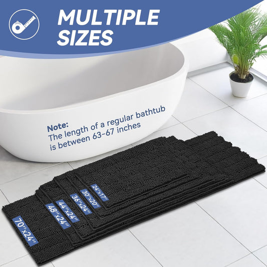 Bcoimo 30"×20" Chenille Bath Mat – Non-Slip with Backing Bath Rug Ultra-Absorbent and Machine Washable Bathroom Mat Quick-Dry Design. Ideal for Bathroom and Tub Areas