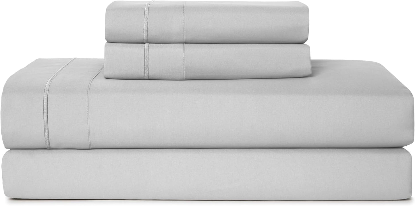 CASUAL LIVING Queen Sheets Set 4 Piece Cooling Sheets with 2 Pillowcases Soft Microfiber Hypoallergenic Washable Bed Set Deep Pocket Lightweight Bedding Elasticized for Bedroom, Queen, Gray
