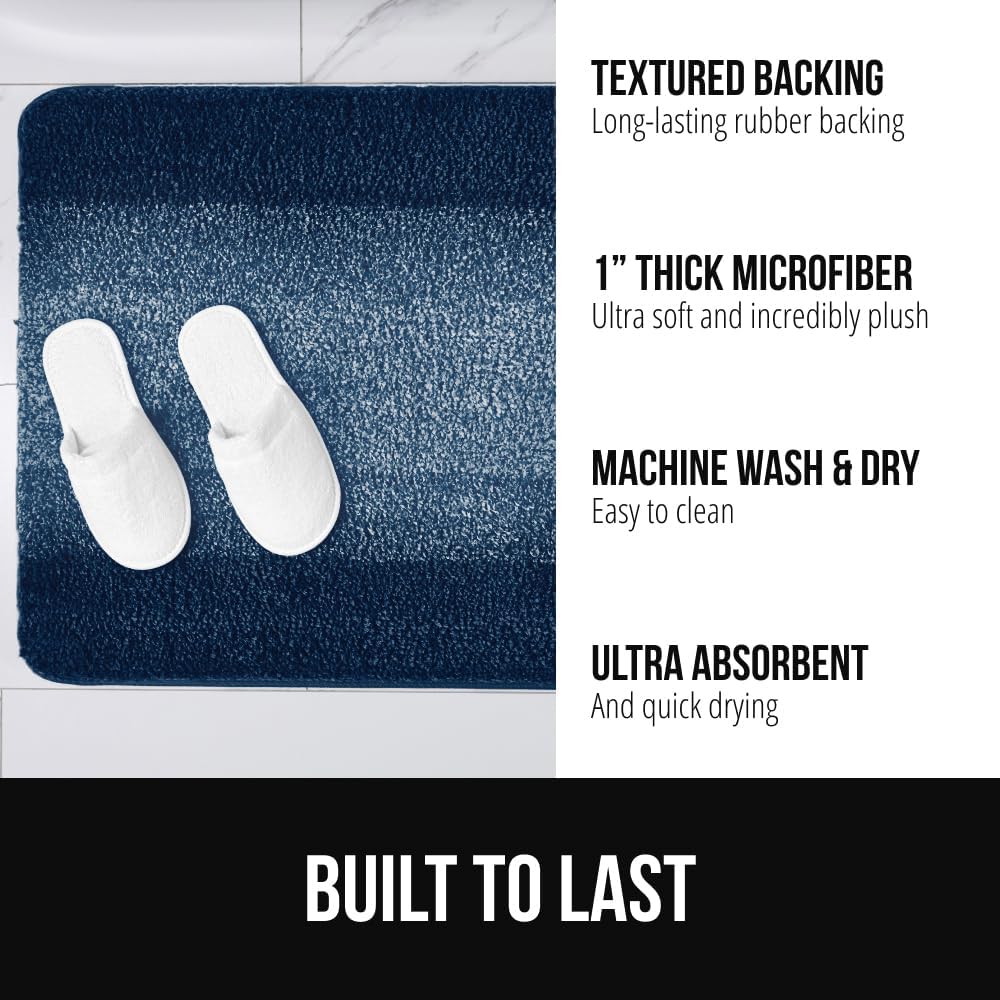 GORILLA GRIP Ultra Soft Plush Bathroom Rugs with Textured Rubber Backing, Absorbent Quick Dry Bath Mat, Machine Washable Shower Mats, Home Décor Accessories Bathmat Rug Essentials, 24 x 16 Navy