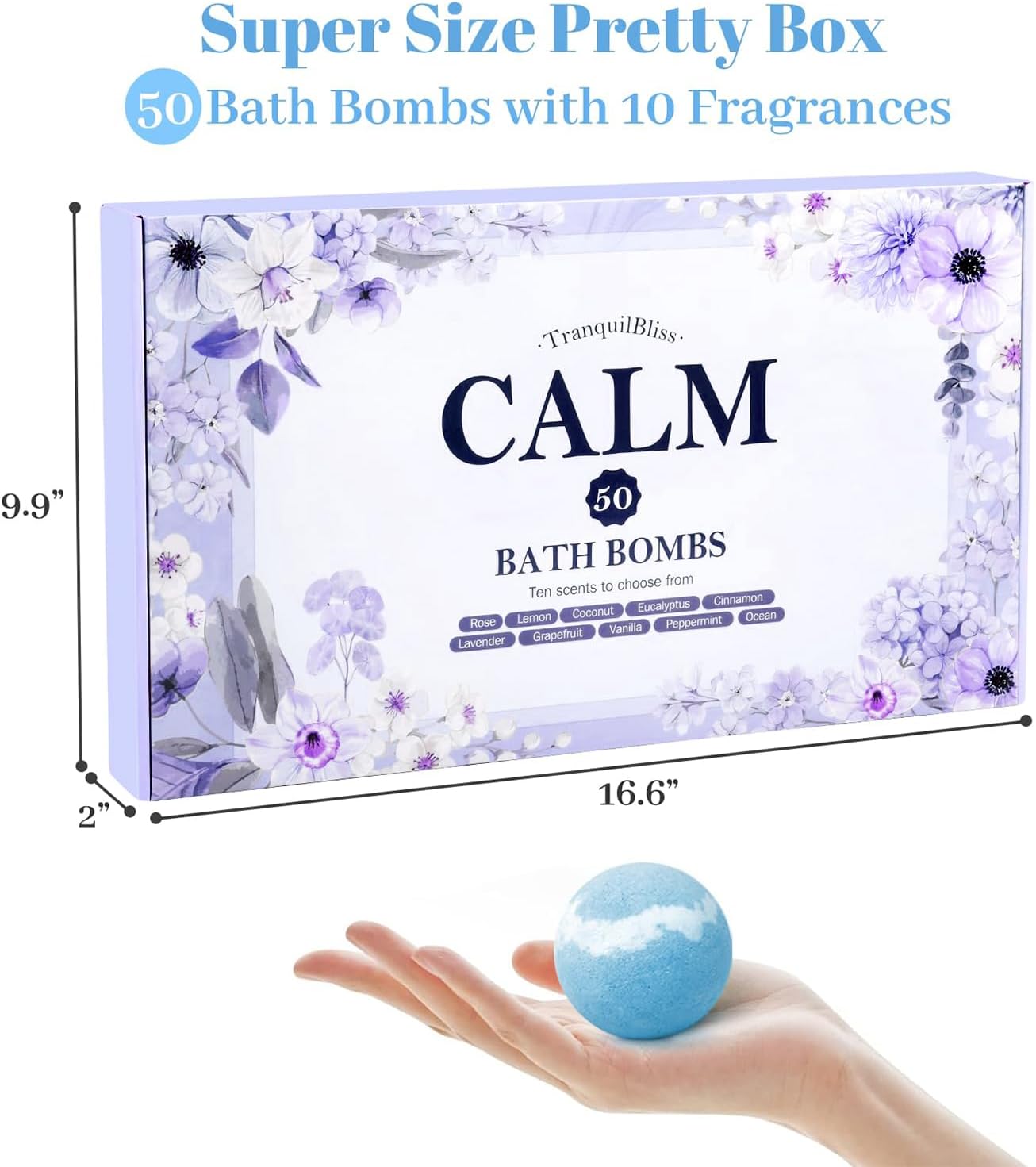 TranquilBliss Bath Bombs Set 50 PCS with 10 Rich Scents, Bath Bombs for Women, Natural Bubble Bombs with Shea Butter & Safe Oil, Ideal for Christmas, Birthday, Mother's Day Present (Purple)