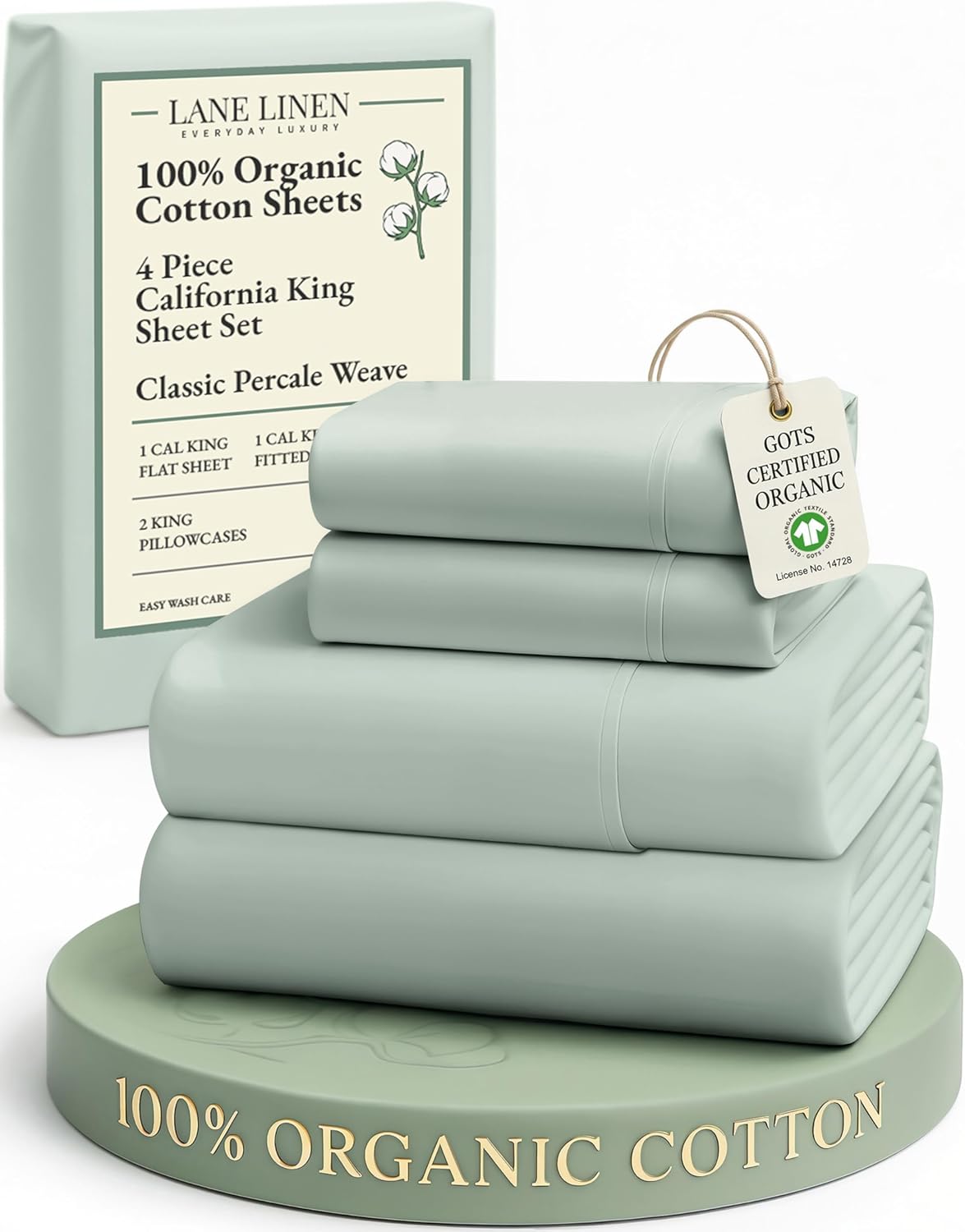 LANE LINEN 100% Organic Cotton California King Sheets Set, Soft & Comf Low Pill Fade Resistant Mercerized Cotton Fully Elasticized Cal King Sheets, Fits Mattress Upto 15" Deep -Cool Blue