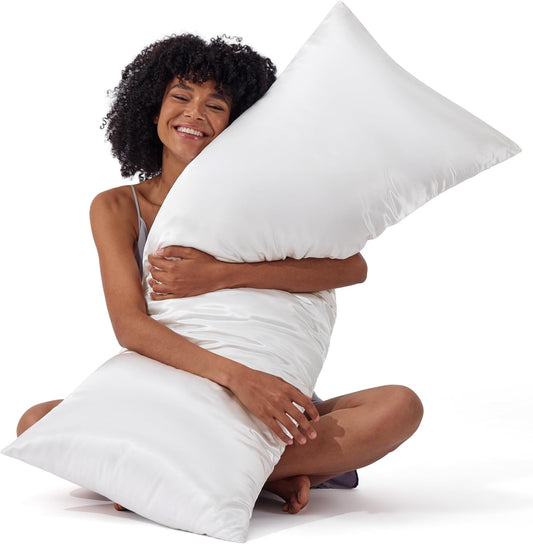 Bedsure Satin Body Pillow Pillowcase, Similar to Silk Body Pillow Cover with Zipper, Soft & Breathable Long Pillow Case, Cooling & Silky Long Pillowcase for Hair and Skin, Gifts, White, 20x54 Inches