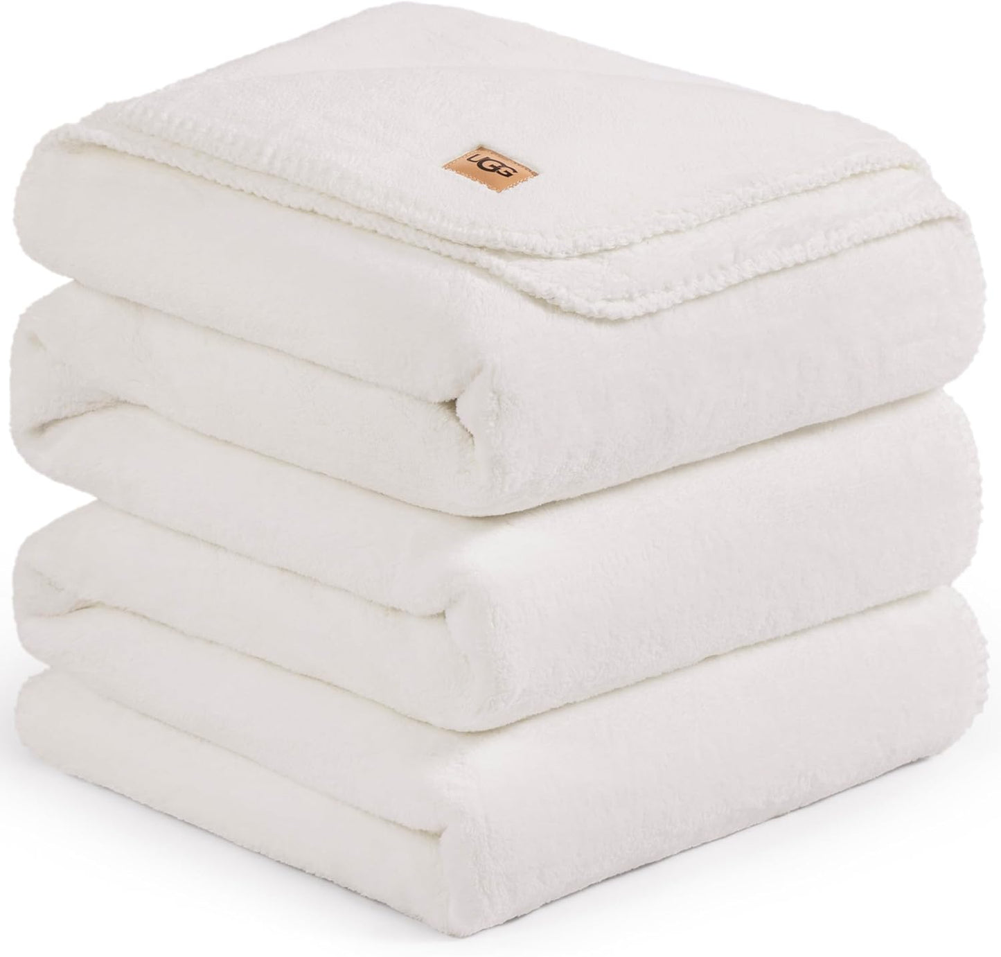 UGG Plush King Size Blanket for Bed, Fleece Soft Fuzzy Blanket, Luxury Warm Extra Large Throw for Couch, Washable Hypoallergenic Bedding California King Bed, 110" x 90", White Snow (Whitecap)