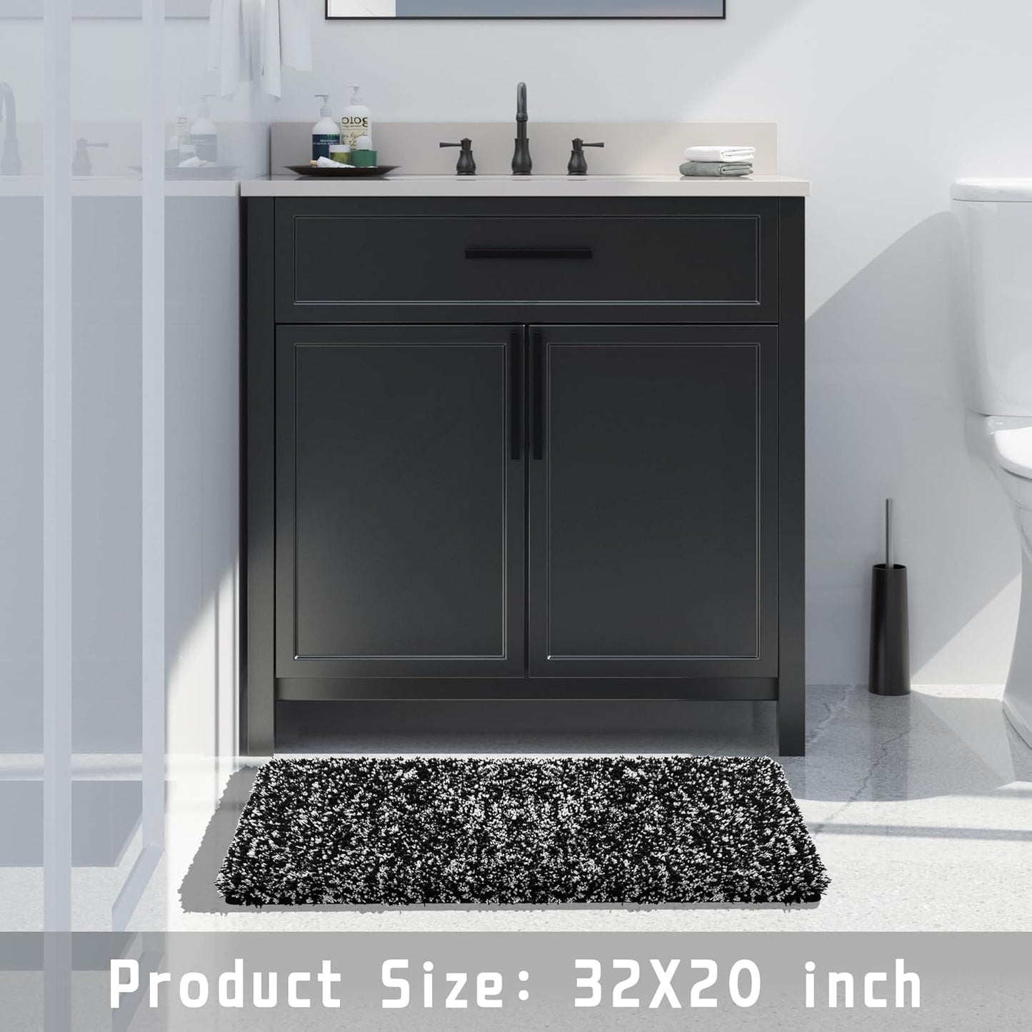 Yimobra Bath Rugs for Bathroom 32x20, Ultra Soft and Water Absorbent Bath Mats, Non Slip Plush Shower Rugs, Microfiber Thick Matts for Bathroom Floor/Tub, Machine Washable, 32"x 20", Black and White