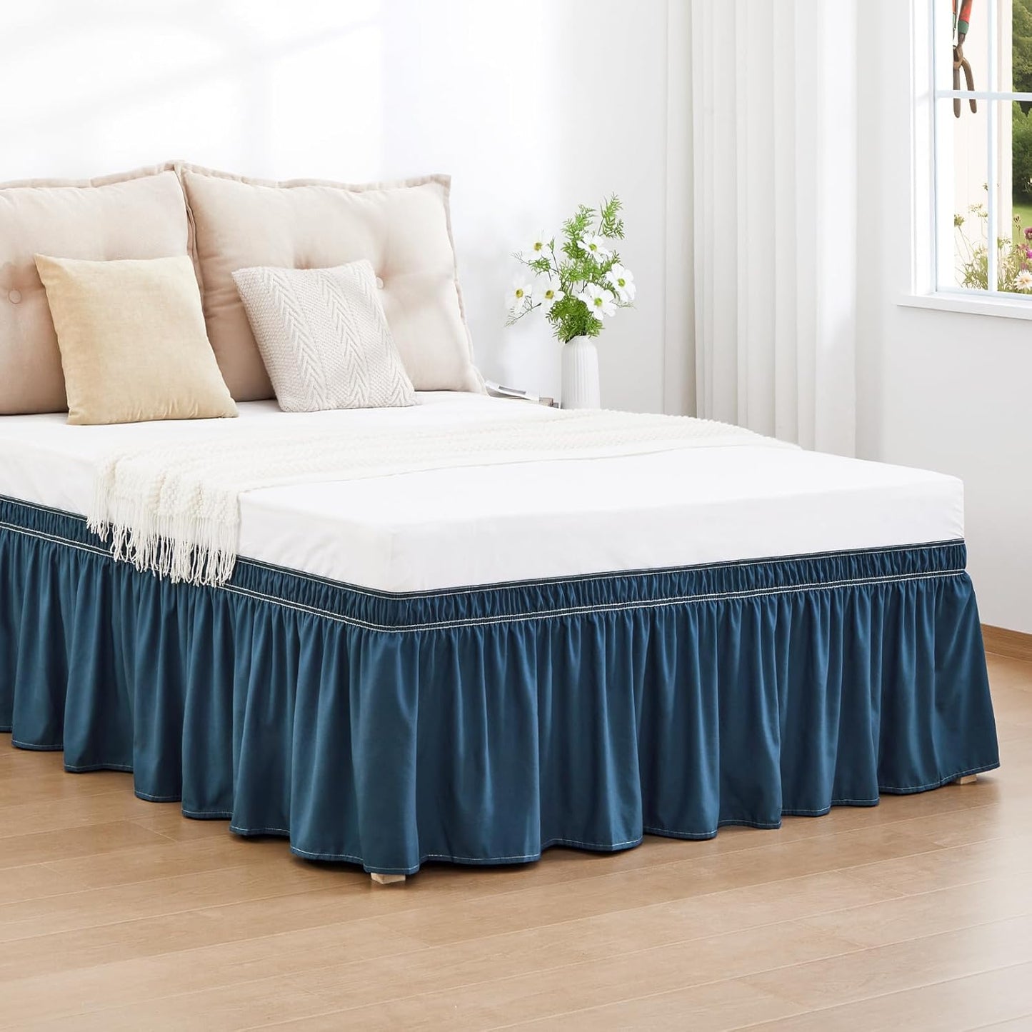 RIMELA Dark Teal Bed Skirt Queen Size 18 Inch Drop, Wrap Around Elastic Bedskirt, Dust Ruffle for Adjustable Bed Base Machine Washable Easy to Install Bed Skirts