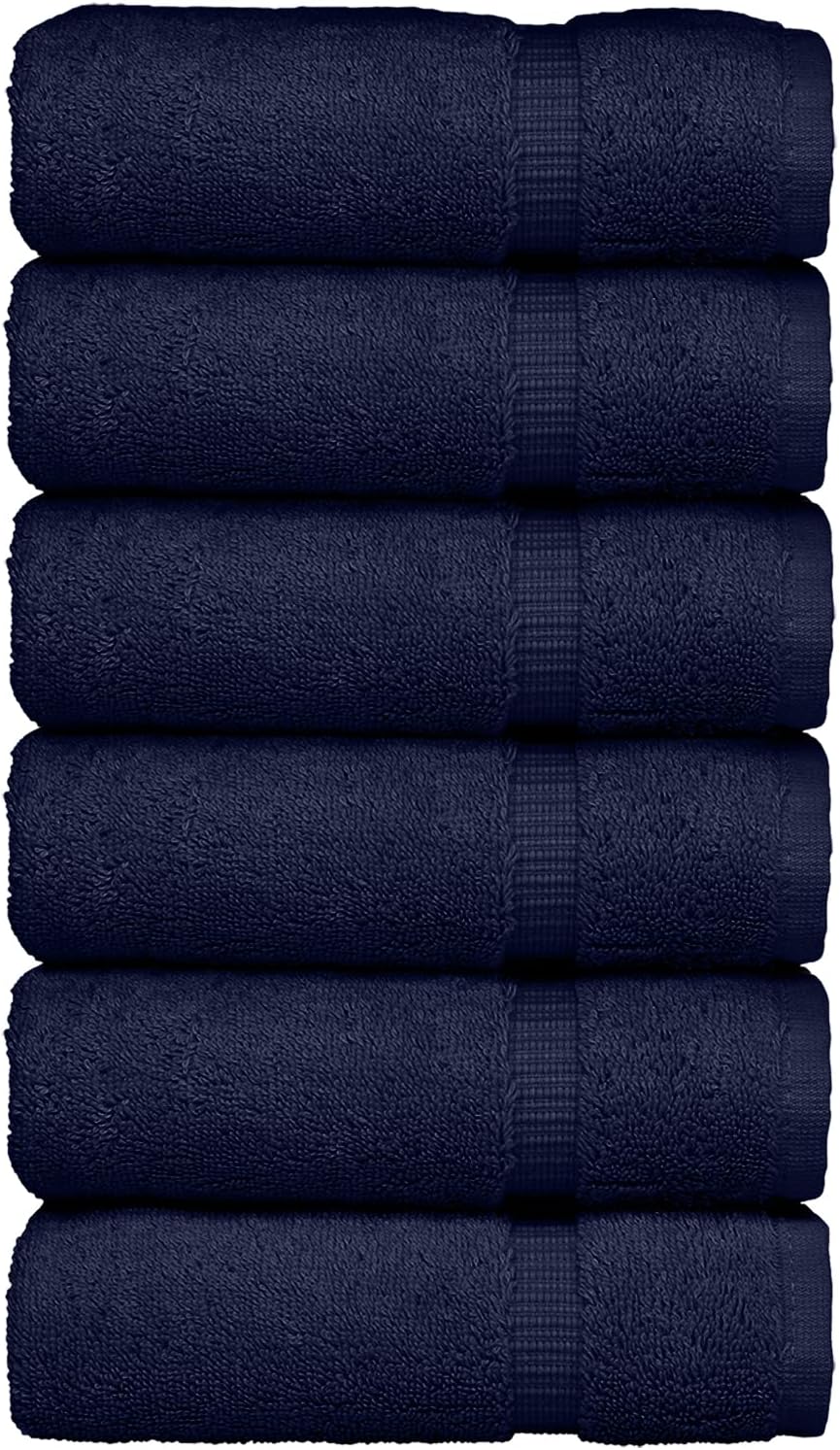 Luxury Hotel & Spa Towel Turkish Cotton Washcloths - Navy - Dobby Border - Set of 6