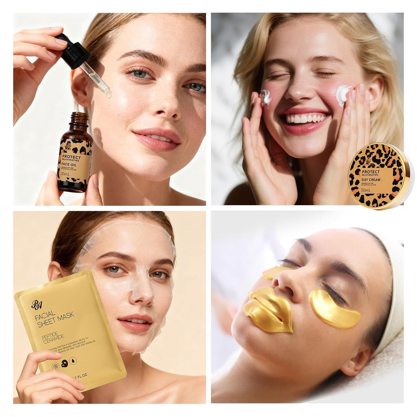 Leopard 23 Pcs Skin Care Set for Women, Bath and Body Set, Spa Gift Baskets, Birthday Gifts, Day Cream, Peptide Serum, Bath Oil, Sheet Mask, Clay Mask, Bath Bombs, Christmas, Valentines, Mother Day