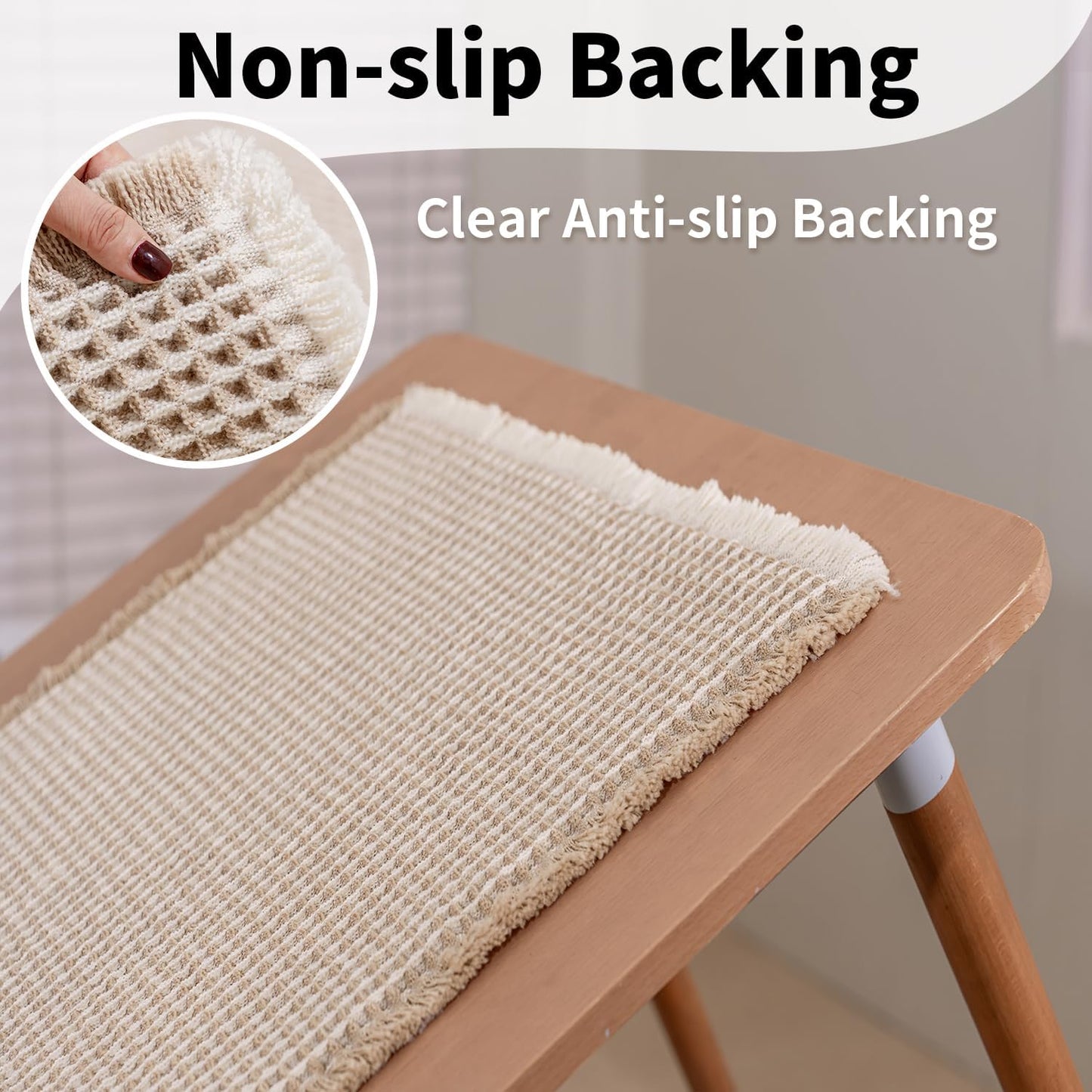 Waffle Runner Bath Mat - Long Boho Bathroom Rugs Non Slip Washable, Super Absorbent & Quick Dry, Soft Bath Mat Farmhouse Bathroom Decor, 24'' x 60'', Khaki and White