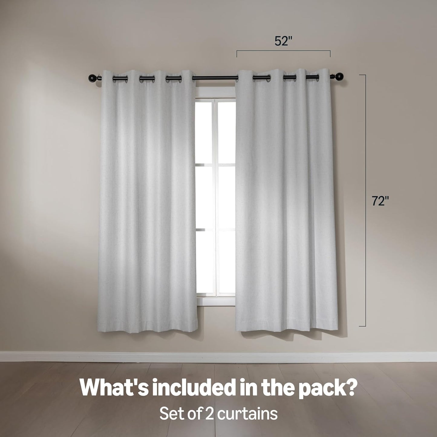 Amazon Basics Faux Linen Blackout Curtains for Bedroom and Living Room, 2-Piece Set with Grommets, 52" W x 72" L, White