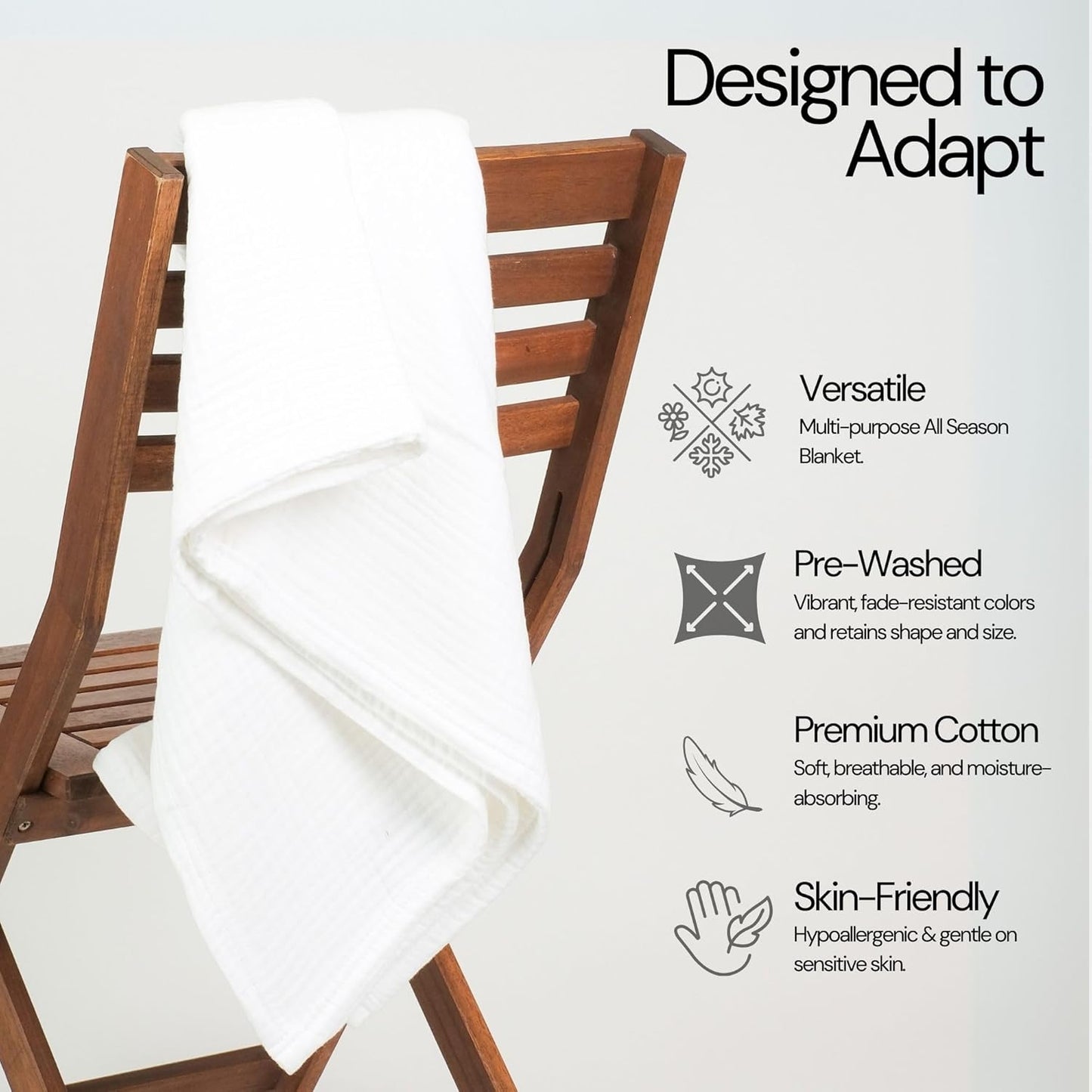 Salt Earth 100% Cotton Muslin Blanket, Gauze Blanket 80"X90" Queen, 4 Layered for Couch, Bed, Living Room, Home, Lightweight & All Seasons Blankets & Throws, Easy wash,Nature & Skin Friendly(White)