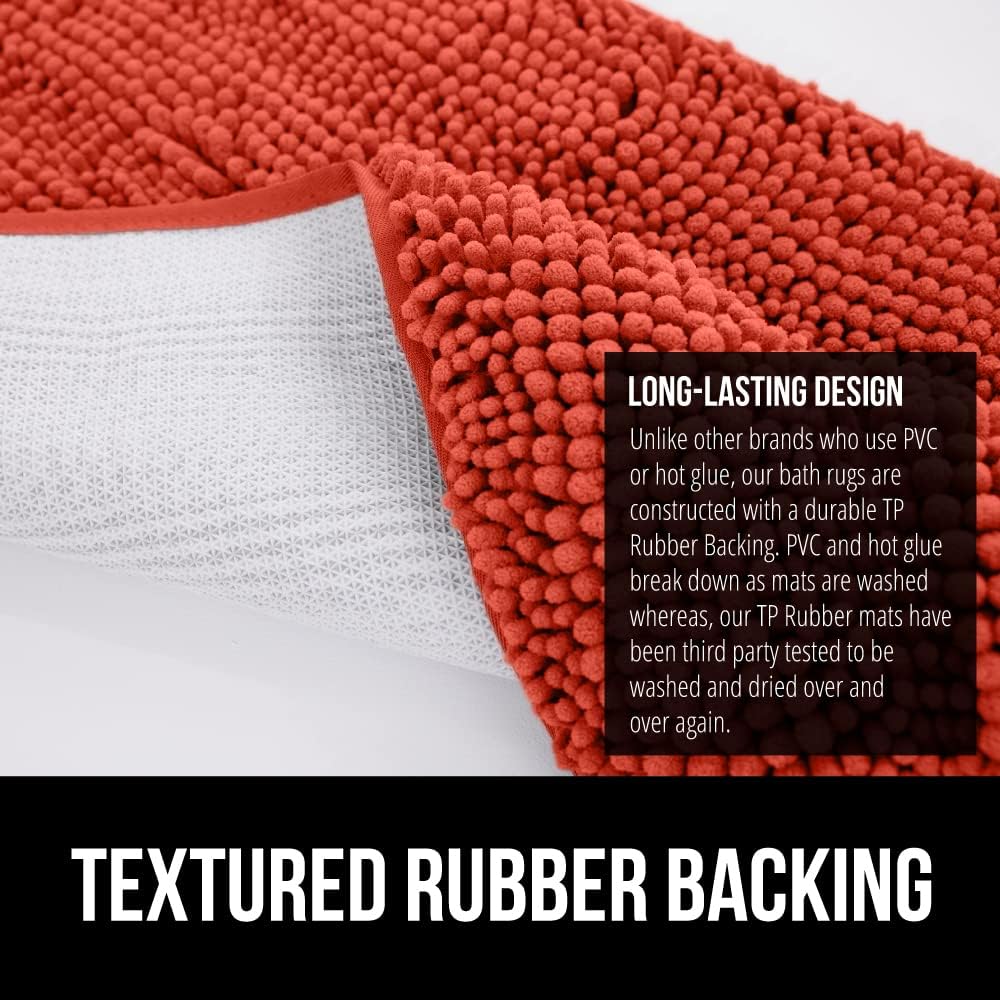 GORILLA GRIP Bath Rug Mat 30x20, Soft Absorbent Chenille, Quick Dry Microfiber Mats, Rubber Backing Washable Shower Floor Rugs, Bathmat Runner, US Designed Bathroom Accessories Decor, Sunset Orange