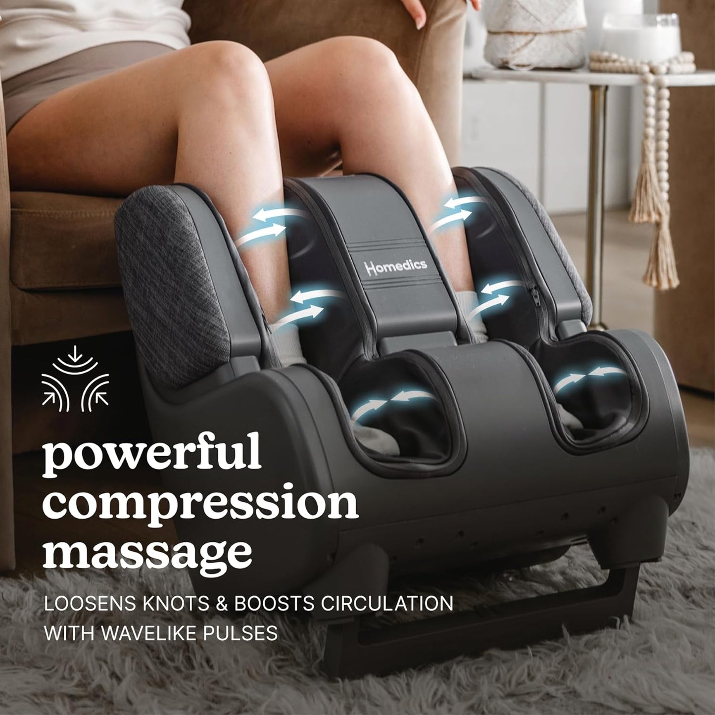 Homedics Deluxe Foot Massager & Calf Massager with Gentle Warmth, Rolling & Compression Massage, Adjustable Tilt, Washable Liners, 4 Programs, 3 Intensity for Muscle Relief and Post-Workout Recovery