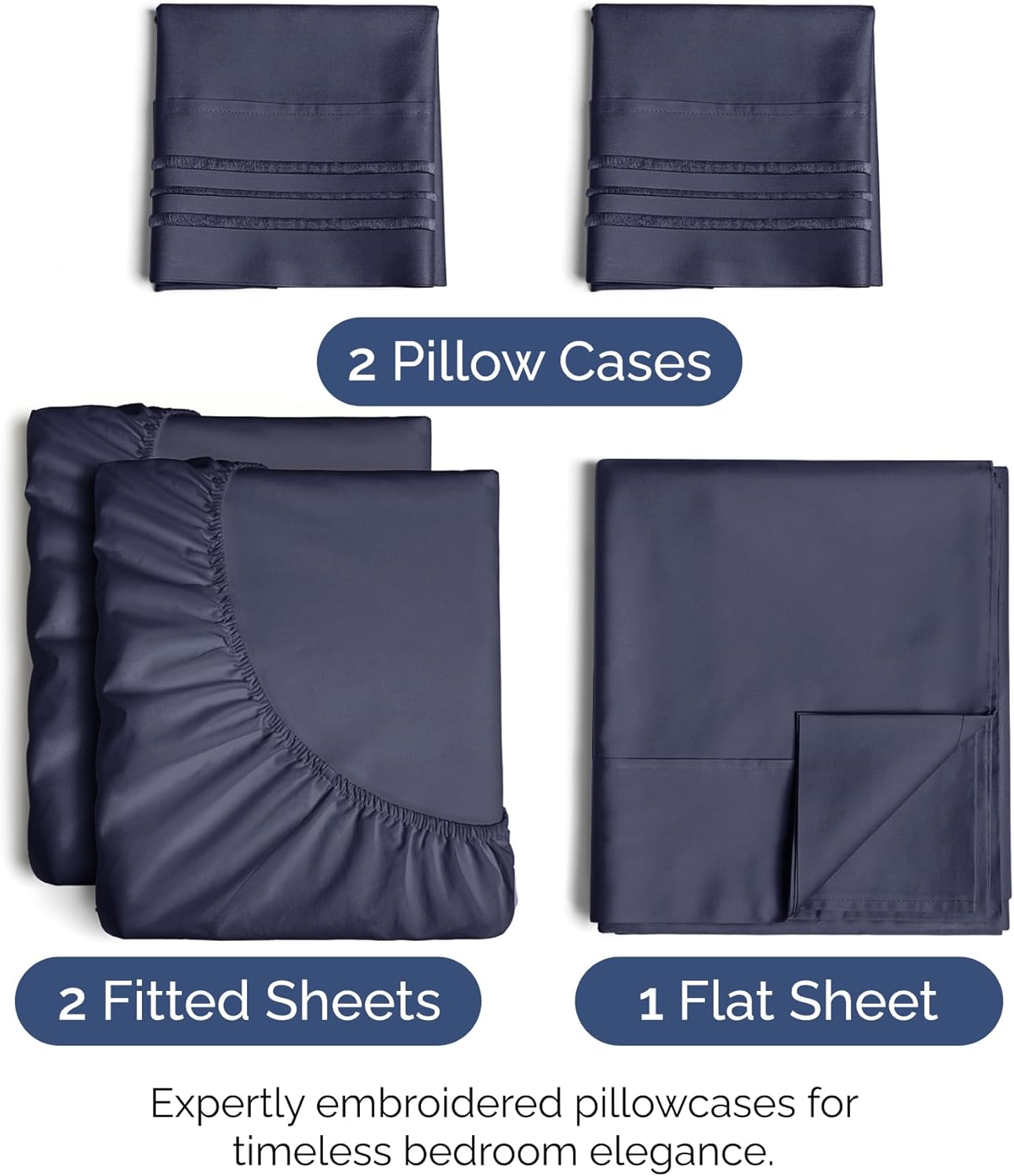 Split King Size 5 Piece Sheet Set - Extra Soft, Breathable, & Cooling Sheets - Hotel Luxury Bed Sheets for Women And Men - Deep Pockets, Easy-Fit & Wrinkle-Free - Deep Slate Blue Oeko-Tex Bed Sheets