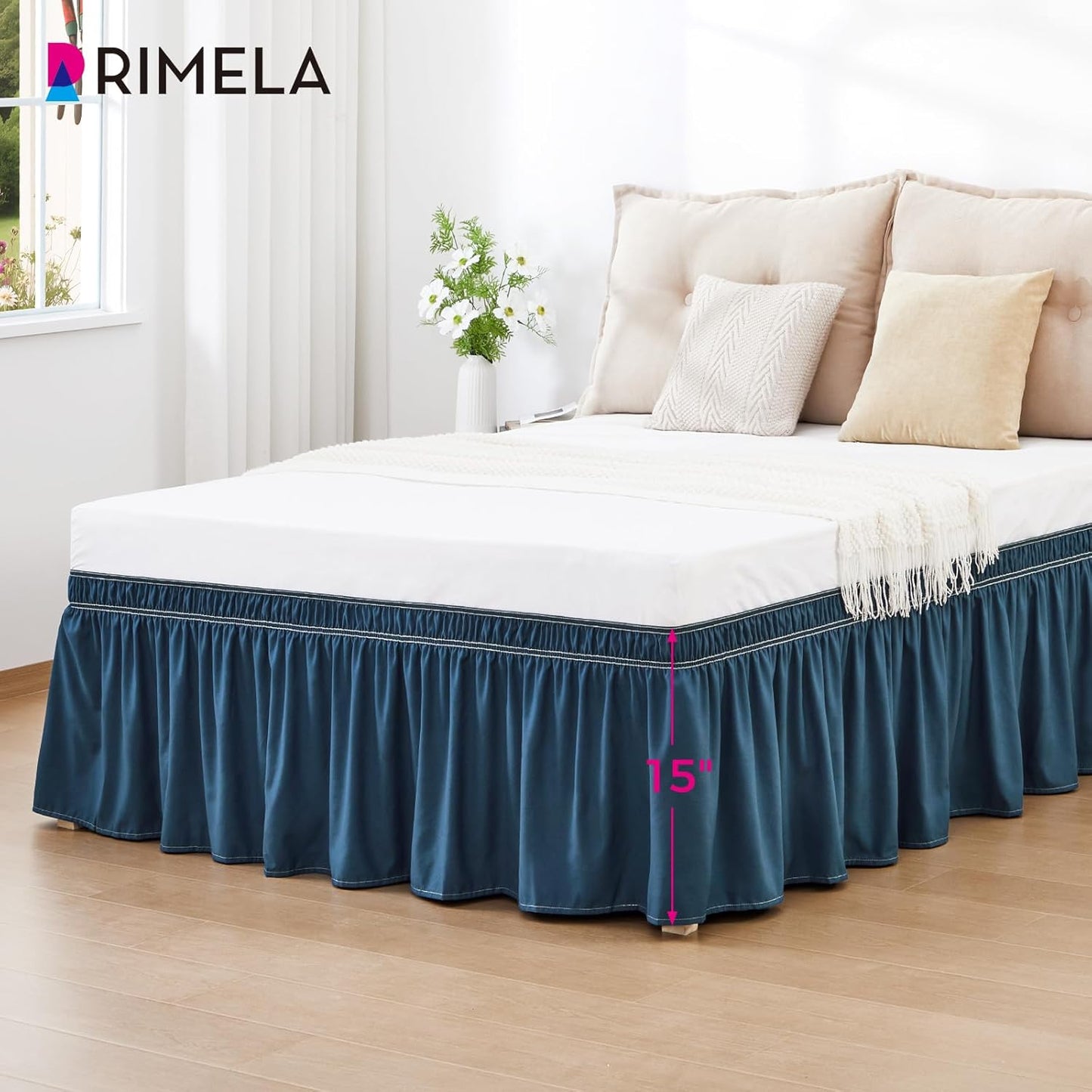 RIMELA Dark Teal Bed Skirt King Size 15 Inch Drop, Wrap Around Elastic Bedskirt, Dust Ruffle for Adjustable Bed Base Machine Washable Easy to Install Bed Skirts