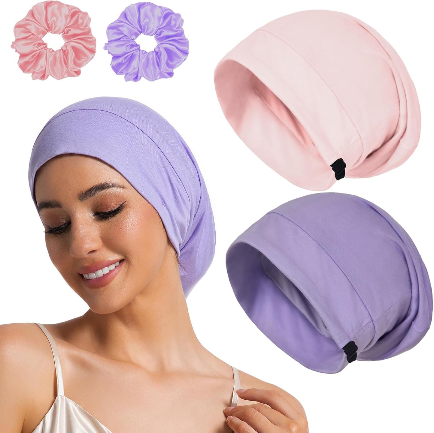 Sleep Cap Bonnet for Sleeping Black Women Men, Adjustable Cooling Lining Bonnets for Curly Hair Wrap Braids Beanie Night Hat