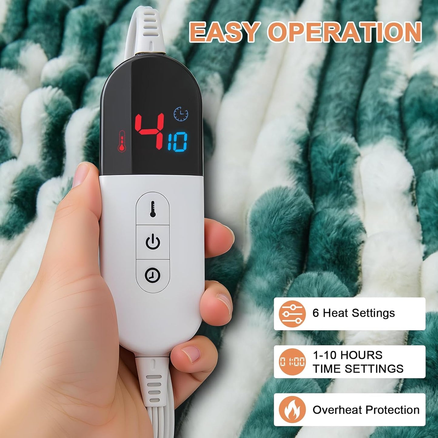 Heated Blanket Twin - 62"x84" Fast Heating Bed Electric Blankets with 6 Heating Levels & 10 Hours Auto Off, Soft Ribbed Faux Fur Sherpa, Over-Heated Protection ETL, Dark Green
