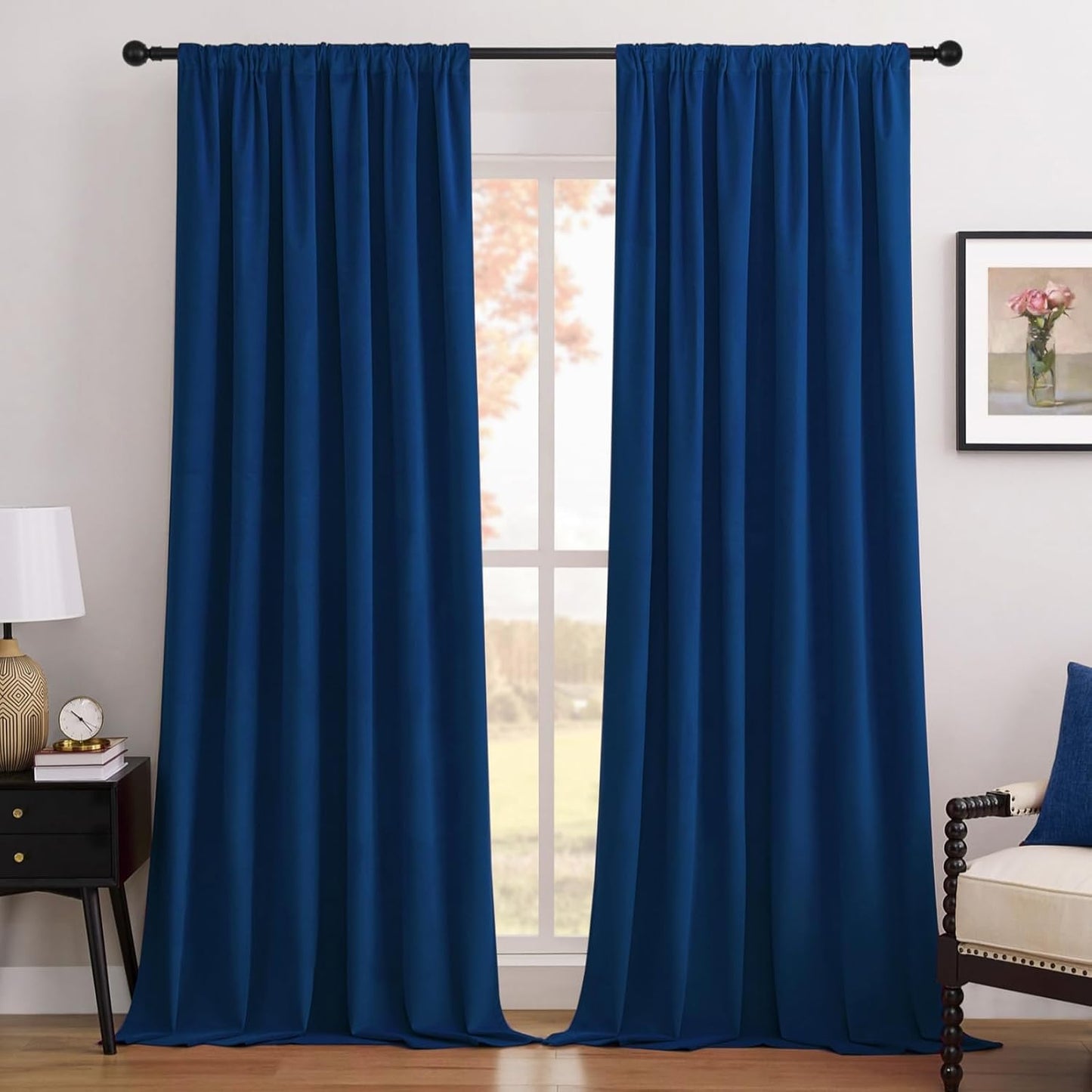 Joydeco Royal Blue 100% Blackout Curtains 90 Inch 2 Panels, Luxury Thermal Royal Blue Velvet Curtains for Bedroom Living Room, Soundproof Blackout Window Drapes, Rod Pocket & Back Tab (52W x 90L)