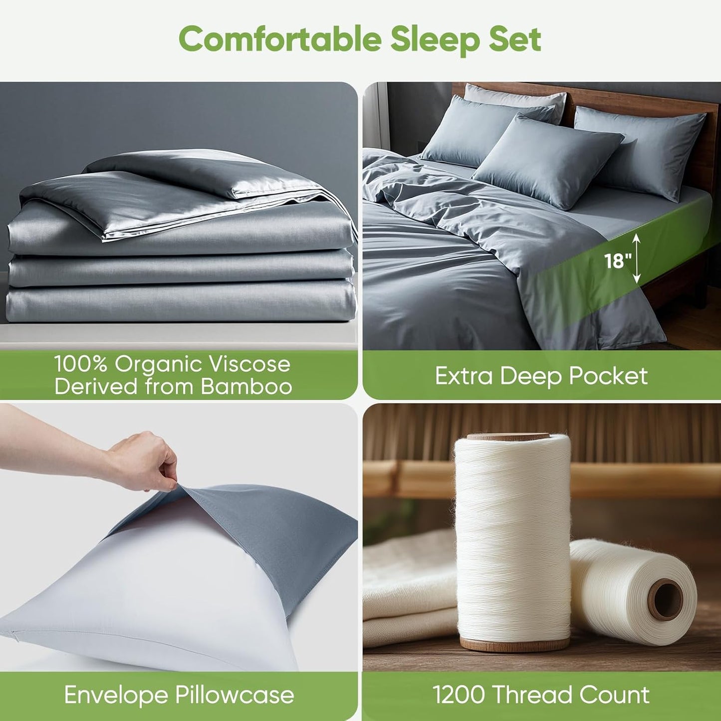 TWK Luxury Sheet Set, Genuine 100% Viscose Derived from Bamboo, Cooling & Breathable, Silky Soft, Bedding Sheets & Pillowcases (Sterling Blue, Queen)