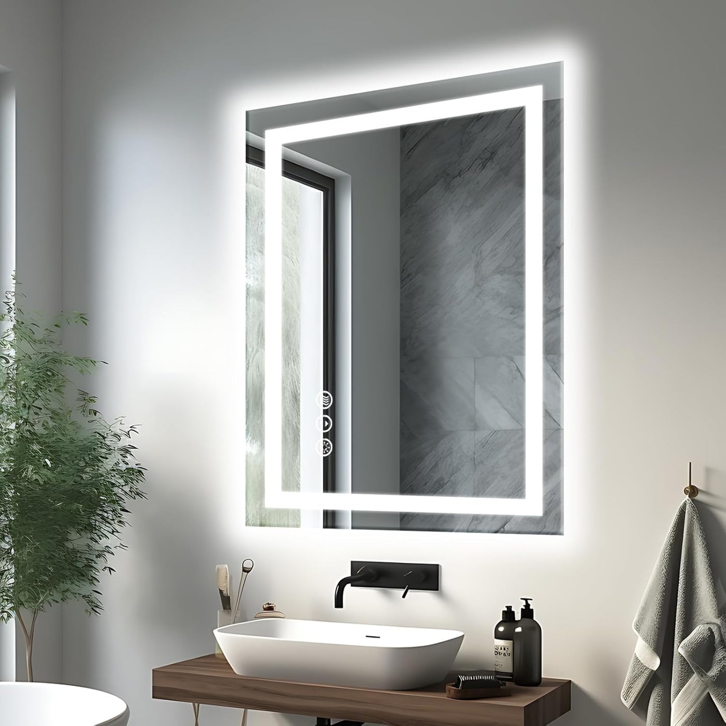 24"x36" LED Bathroom Mirrors for Wall, Front and Backlit, Anti-Fog Vanity Mirror with Lights, Stepless Dimmable Lighted, 3 Colors Smart Mirror (Horizontal/Vertical)
