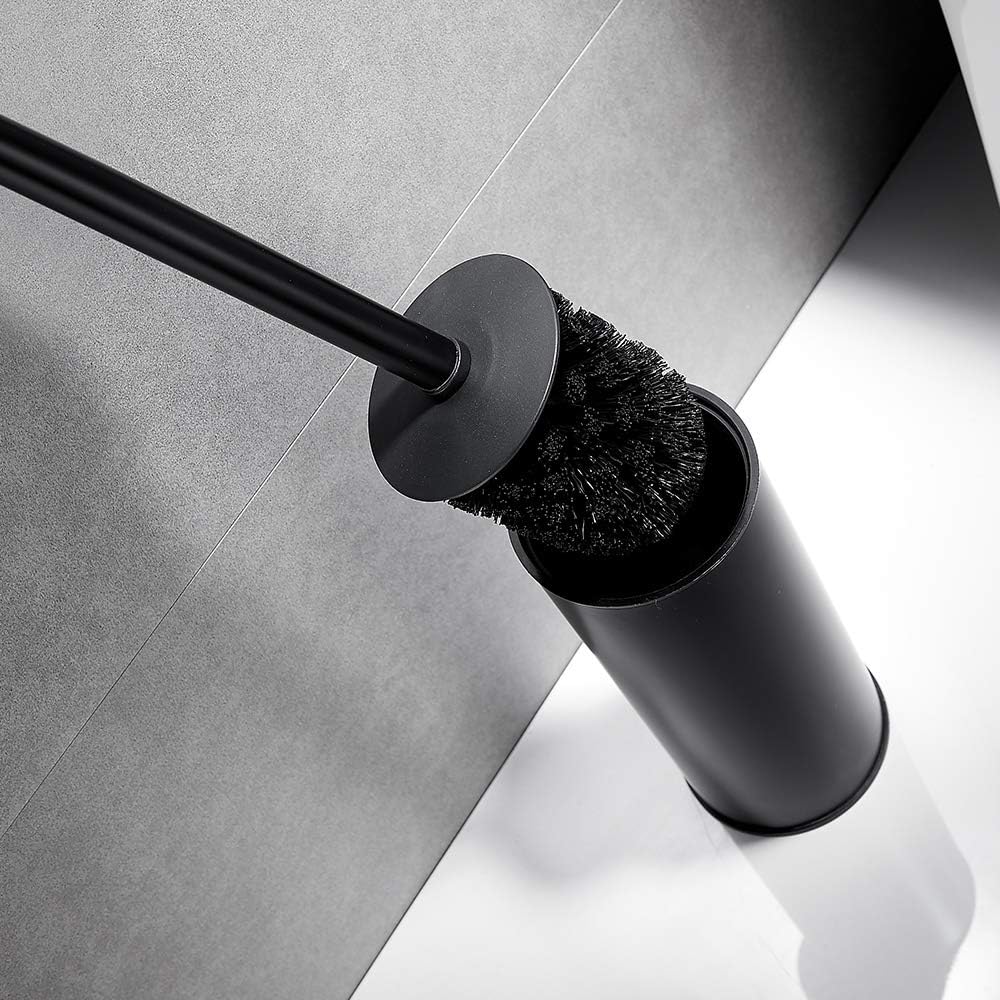Freestanding Toilet Brush Holder for bathrooms 304 Stainless Steel Toilet Brush Stand Round Storage and Organization Rust Resistant 18-inch high Matte Black Finished