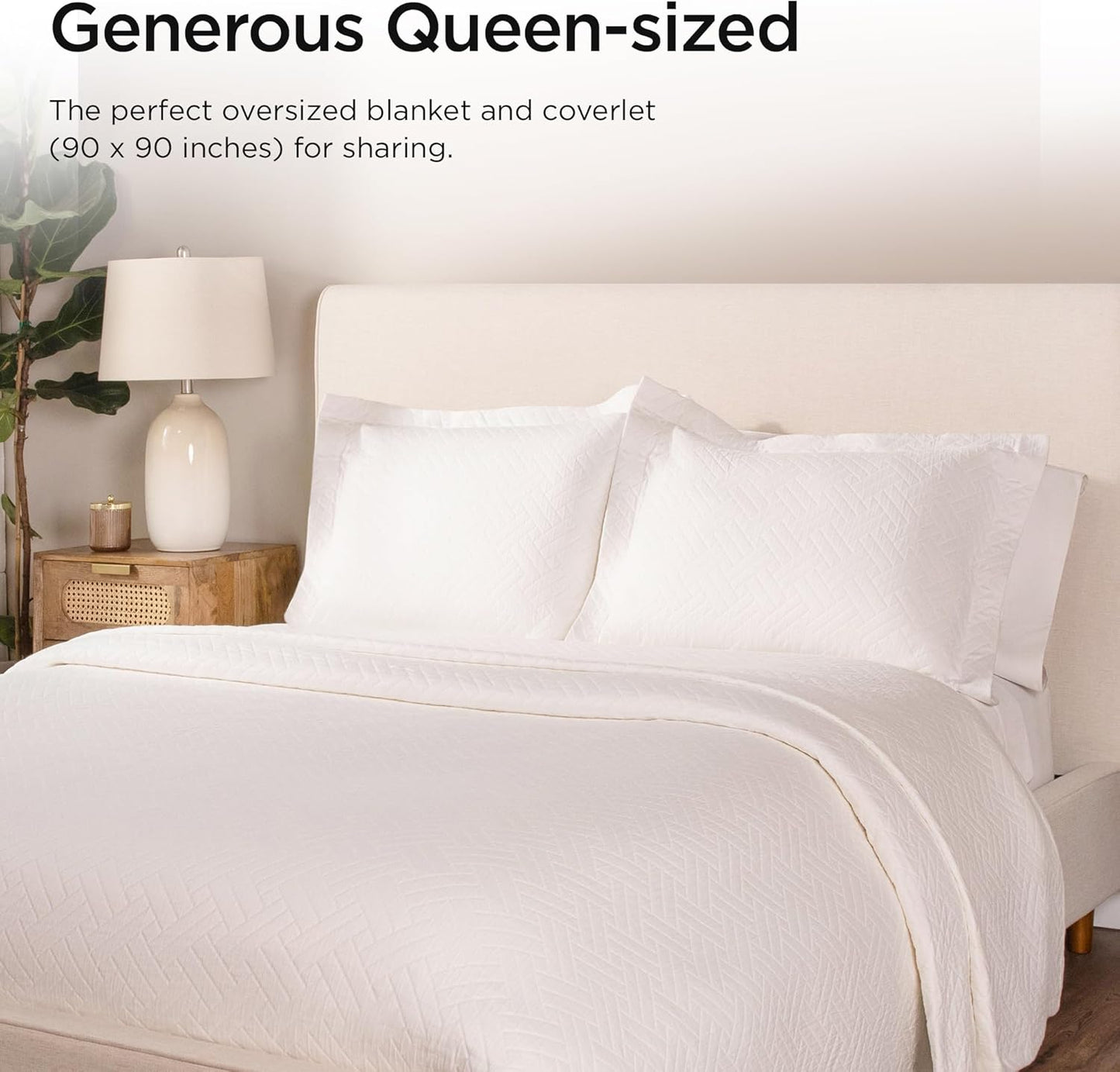 Threadmill Luxury Cotton Blankets for Queen Size Bed | All-Season 100% Cotton Queen Size Blanket | Criss Cross Jacquard Cozy Lightweight, Soft Breathable Coverlet fits Full Size Bed, 90x92 | White