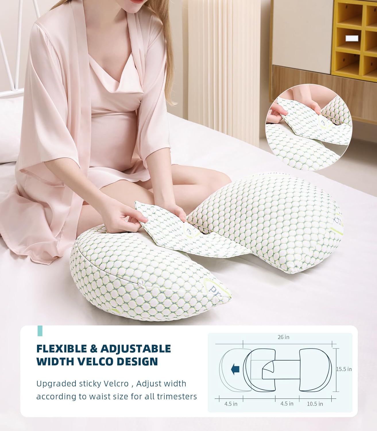 Pregnancy Pillow for Pregnant Women – Comfortable Maternity Pillow for Side Sleepers, Supports Back, Belly, HIPS, and Legs, with Removable & Adjustable Cover (Green, Plus)