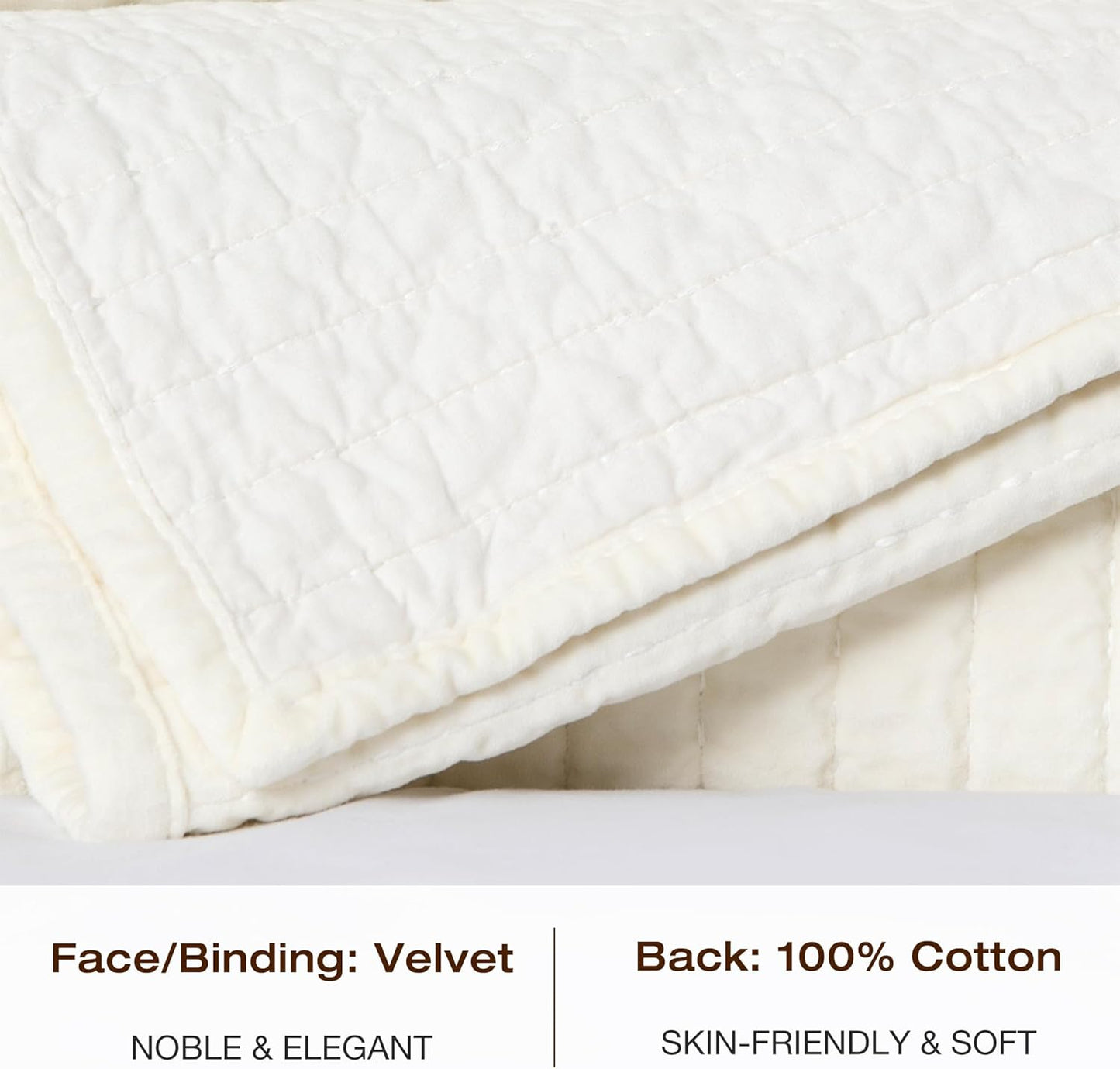 ELEGANT LIFE HOME Velvet Quilt Twin Reversible Royal Cotton Velvet Pic-Stitch Bedding Quilt - Twin - 68'' x 90'', Ivory