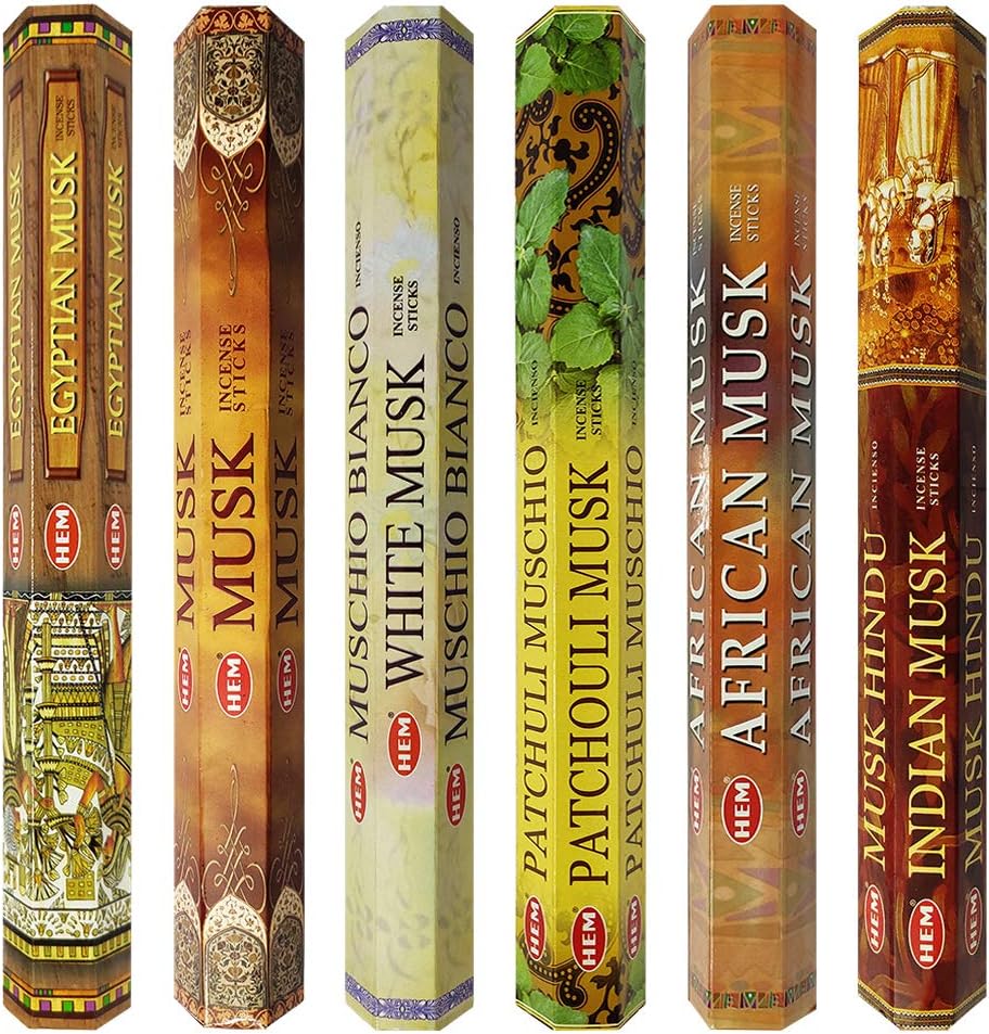 Hem Incense Sticks Variety Pack #17 and Incense Stick Holder Bundle with 6 Musk Fragrances