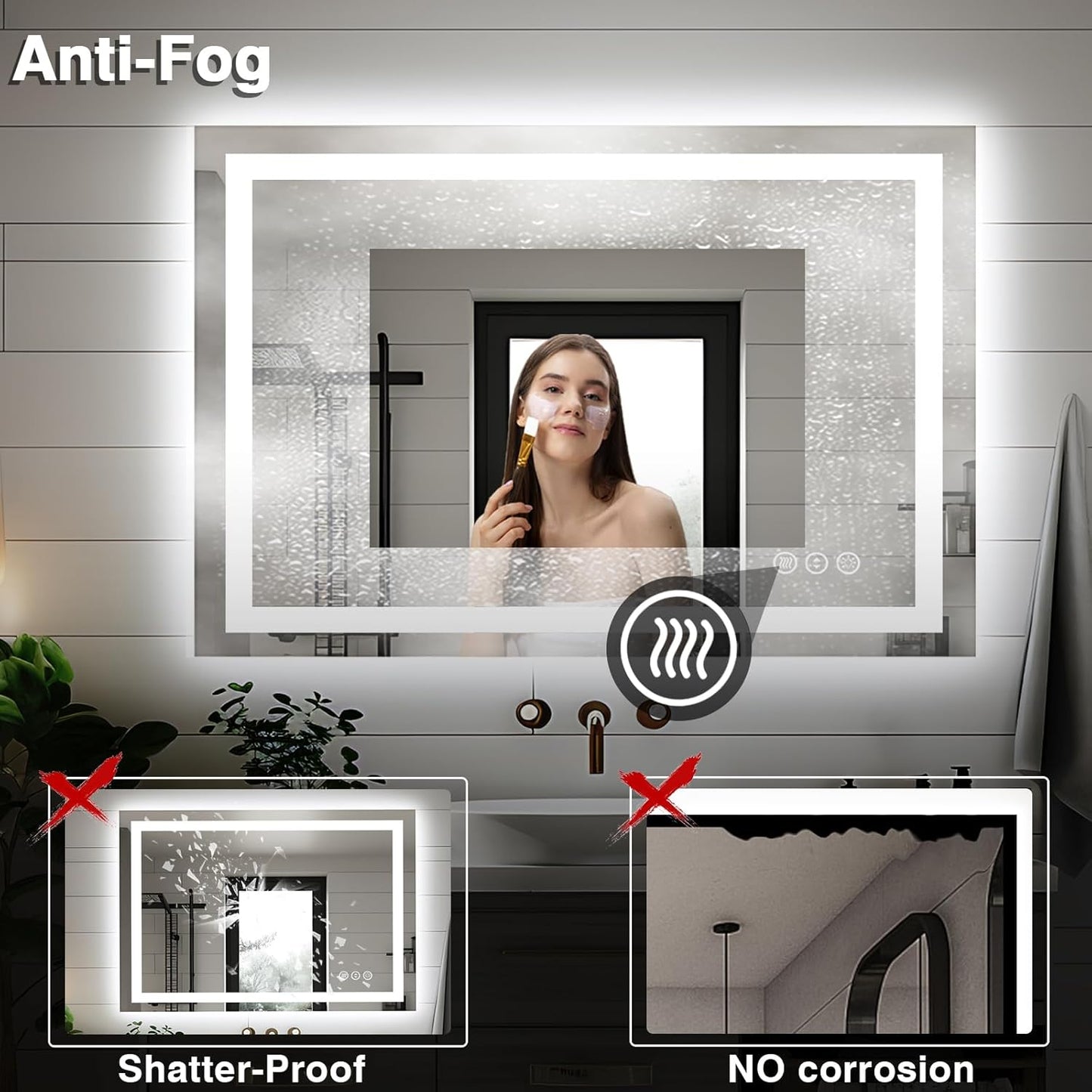 44"x30" Bathroom Light up Mirror, Double Bright Lights, Anti-Fog Vanity Mirror with Lights, Stepless Dimmable Illuminated Mirror, Touch Control, Waterproof (Horizontal/Vertical)