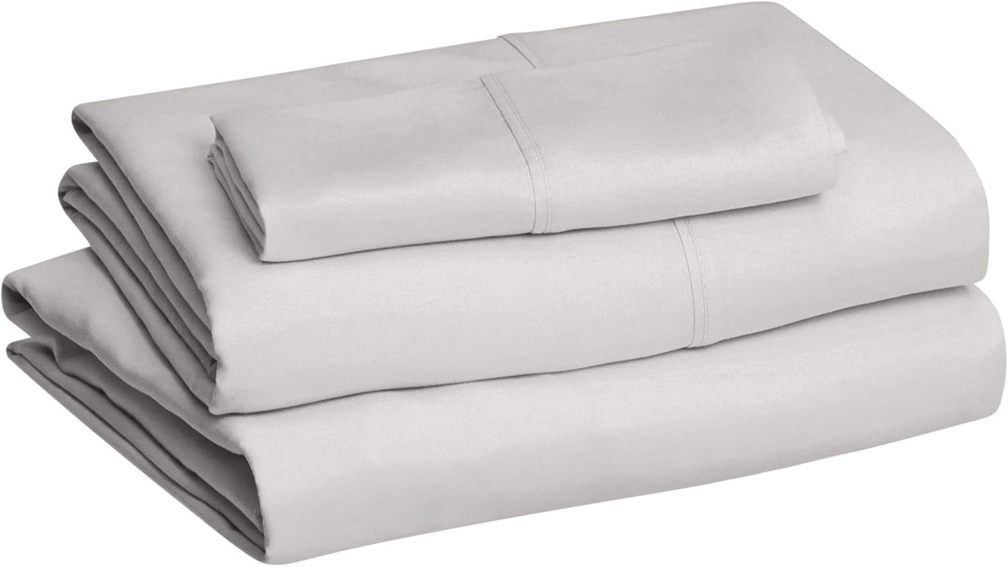 Amazon Basics Lightweight Super Soft Easy Care Microfiber 3 Piece Bed Sheet Set With 14-inch Deep Pockets, Twin X-Large, Light Grey, Solid
