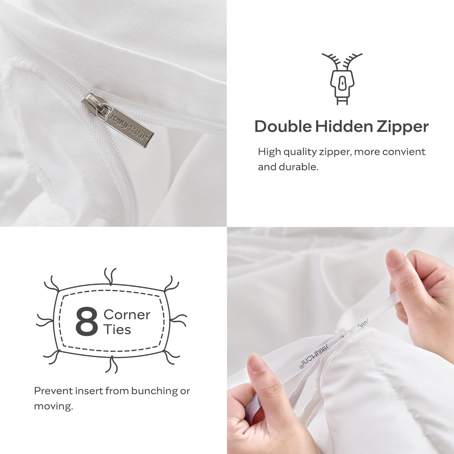 JELLYMONI Duvet Cover King Size Bright White - 3PCS Boho Duvet Cover Set Plaid Polyester Tufted Bohemian Jacquard Knit Textured Comforter Cover 104×90in Rhombic Geometric Pattern Zipper Corner Tie