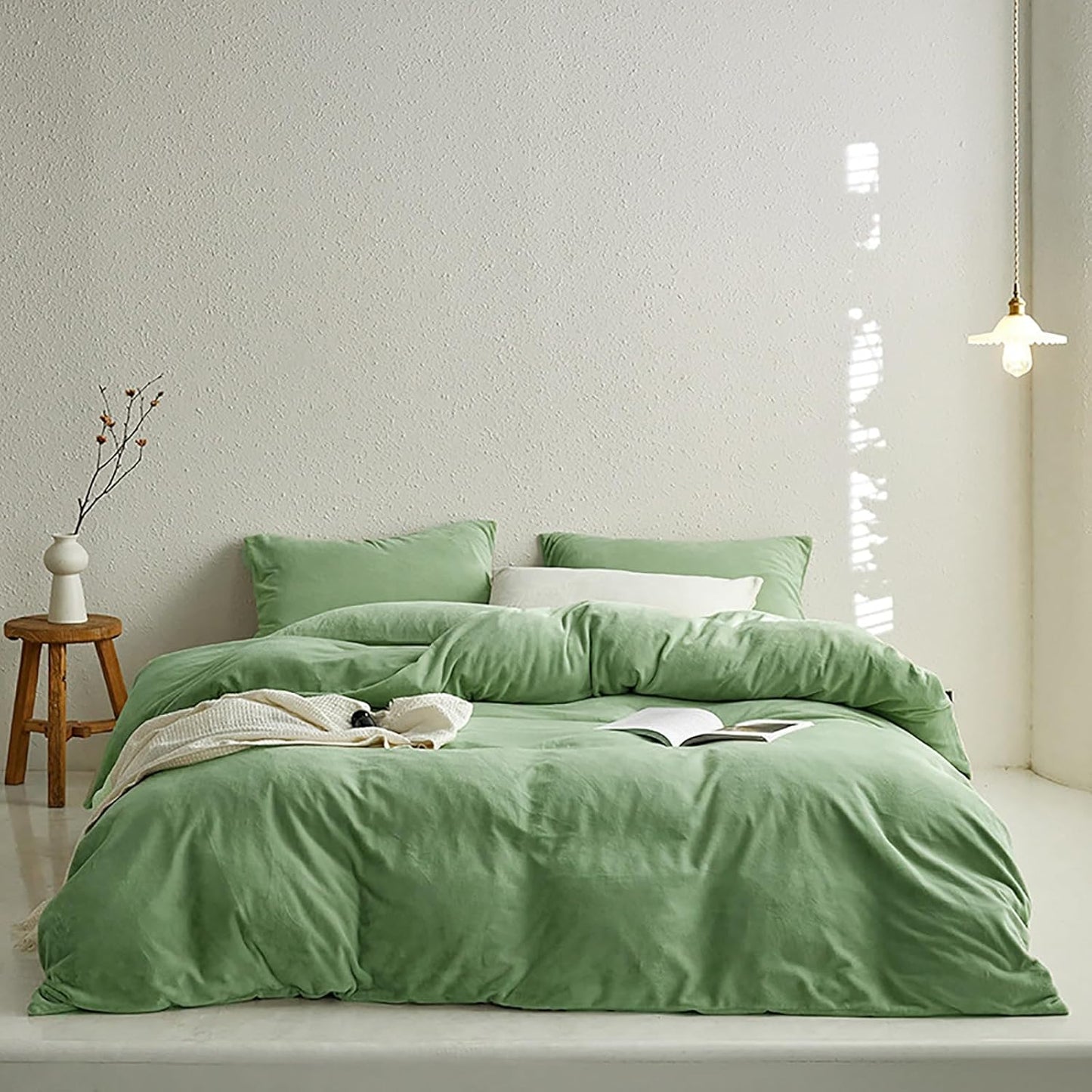 Sage Velvet Comforter Set Full Light Green Fluffy Flannel Bedding Set Winter Plush Blanket Quilts Soft Thick Warm Grass Green Comforter Set for Women Men Full Bed