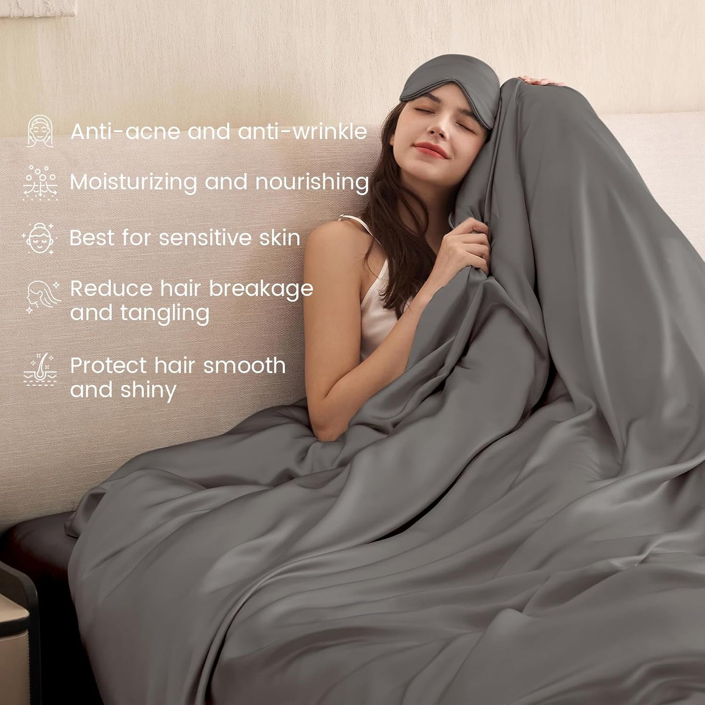 THXSILK 100% Pure Mulberry Silk Duvet Cover Set 3 Piece, 6A+ Grade Luxury Soft Bedding Silk Sheets for Hair and Skin, 1 Pcs Quilt/Comforter Cover with 2 Zippered Pillowcases (Charcoal, Cal. King)