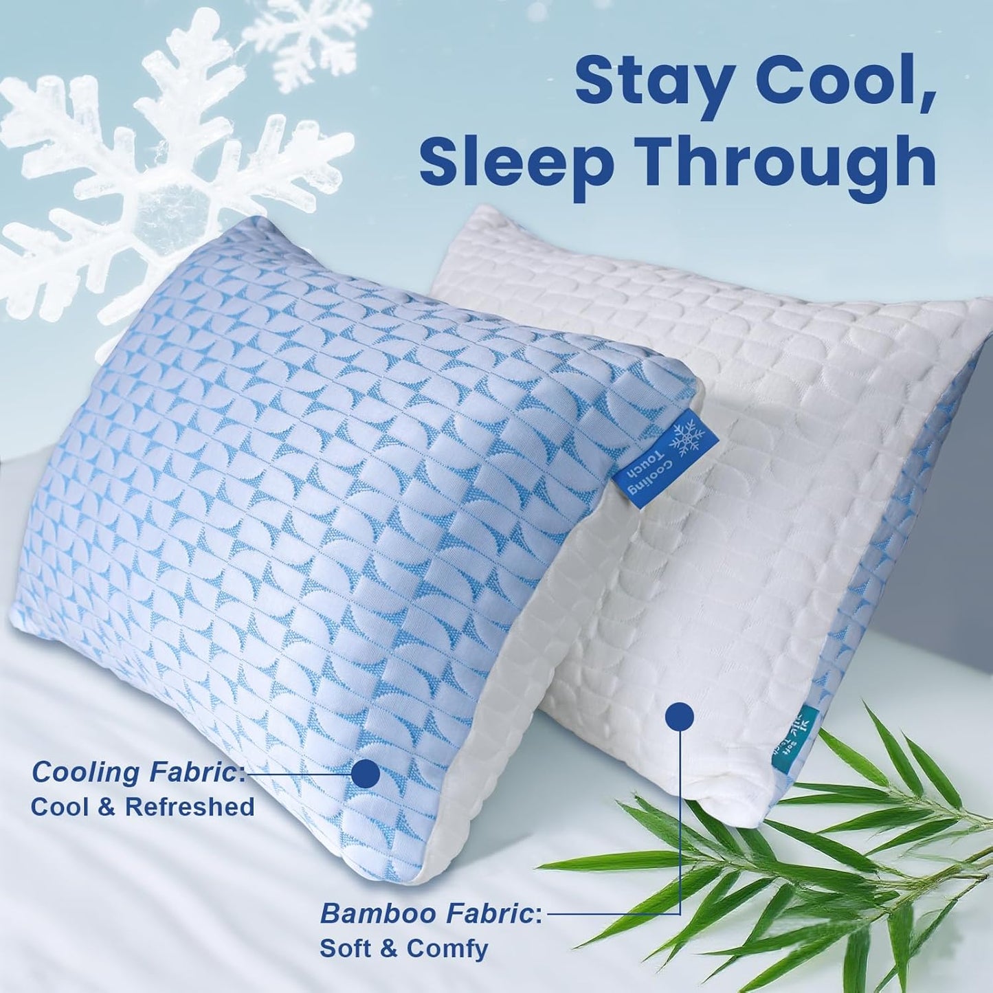 QUTOOL Cooling Firm Side Sleeper Pillow, Adjustable Shredded Memory Foam for Side Back Stomach Sleepers, Supportive Neck Support Pillow with Washable Cover, Standard Size, CertiPUR-US Certified