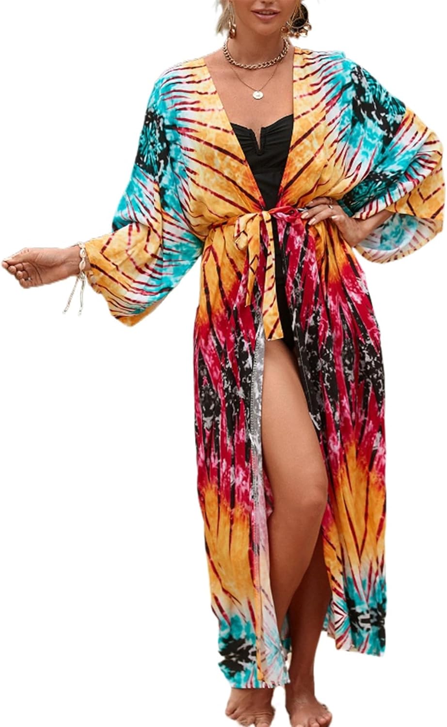 Women Casual Open Front Lightweight Cardigan Long Beach Kimono Cover Up