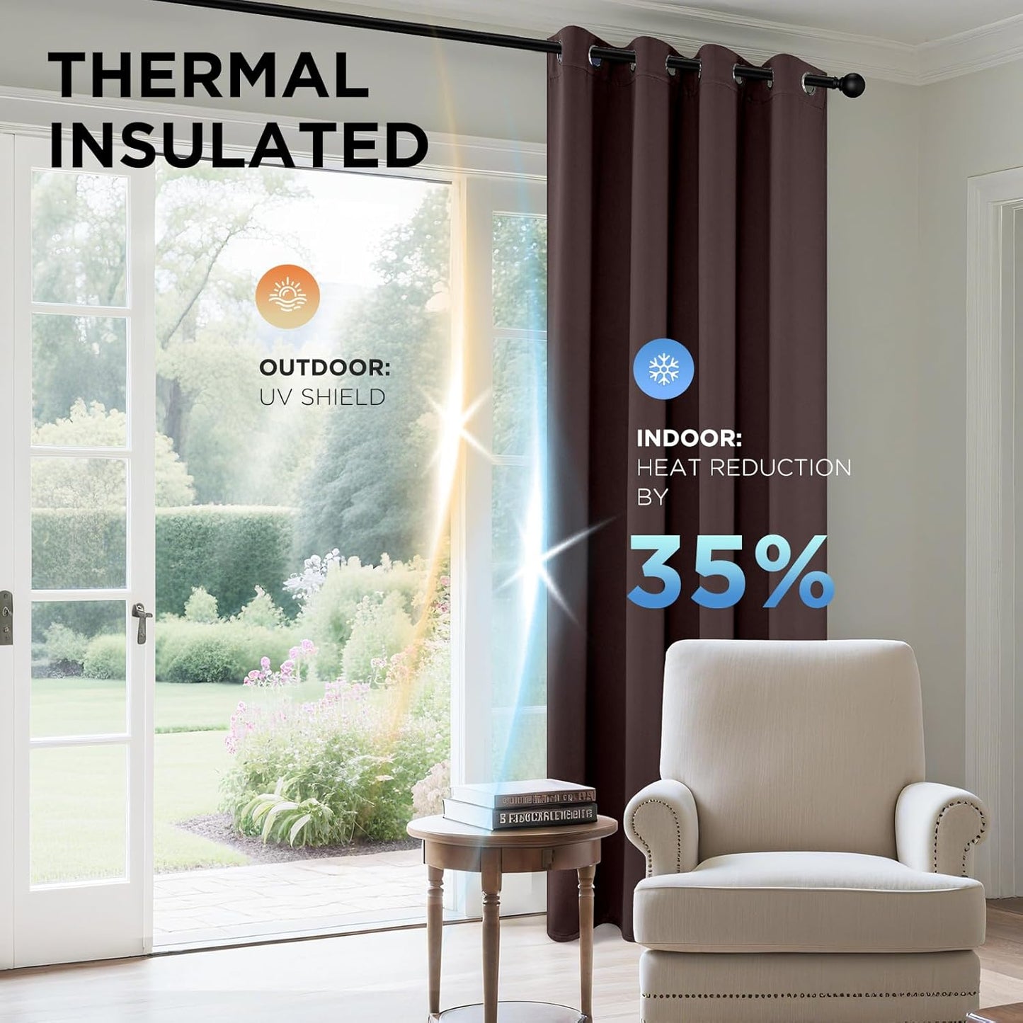 Joydeco Blackout Curtains 108 Inch Length 2 Panels Set, Thermal Insulated Long Curtains& Drapes 2 Burg, Room Darkening Grommet Drapes for Living Room Bedroom Window (W52 x L108 Inch, Chocolate)