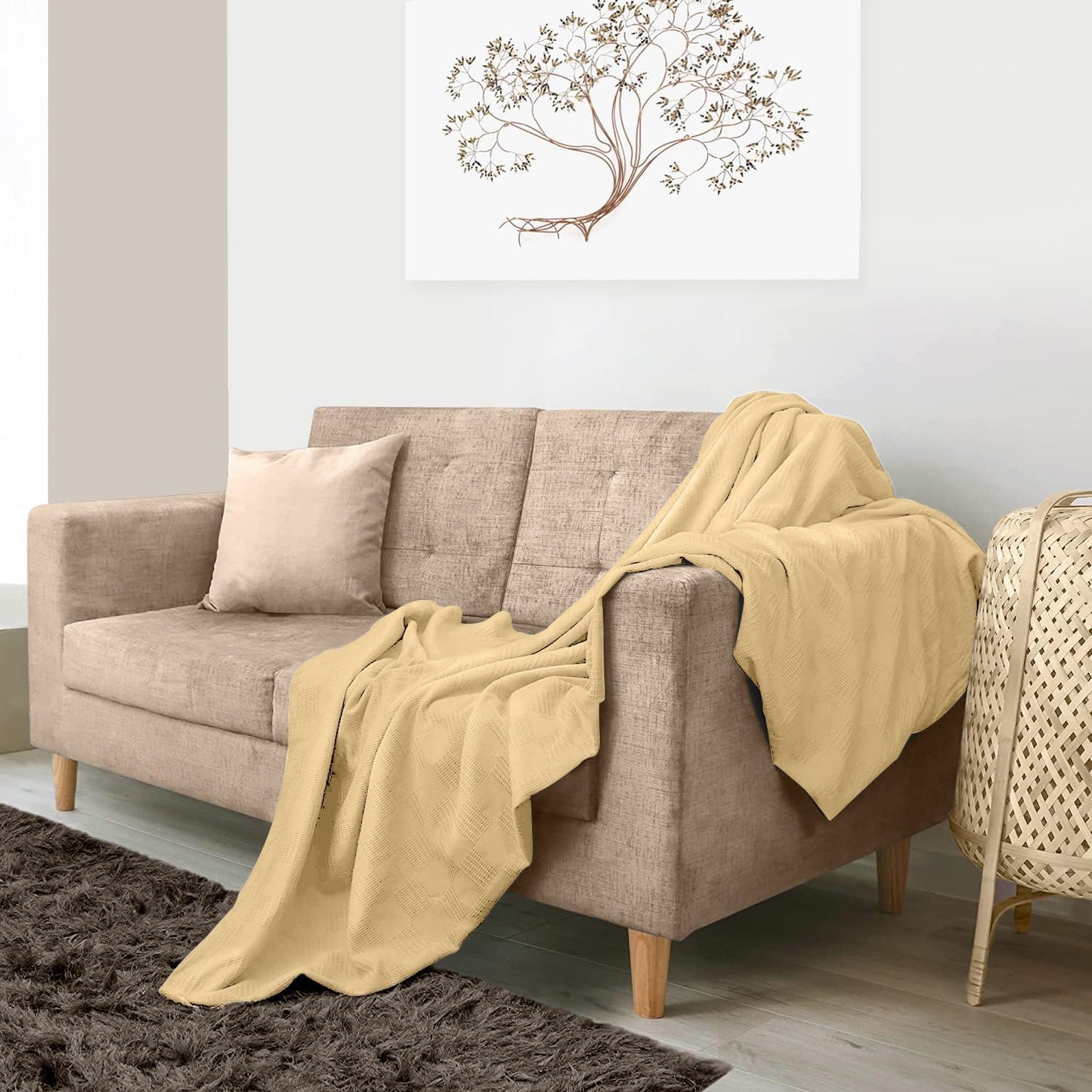Avalon Bedding 100% Cotton Blankets King Size Thermal Blanket (108"x90") - Perfect Cotton Blanket King Size for Layering Bed in Any Season - Cotton Blankets for Bed (Beige)