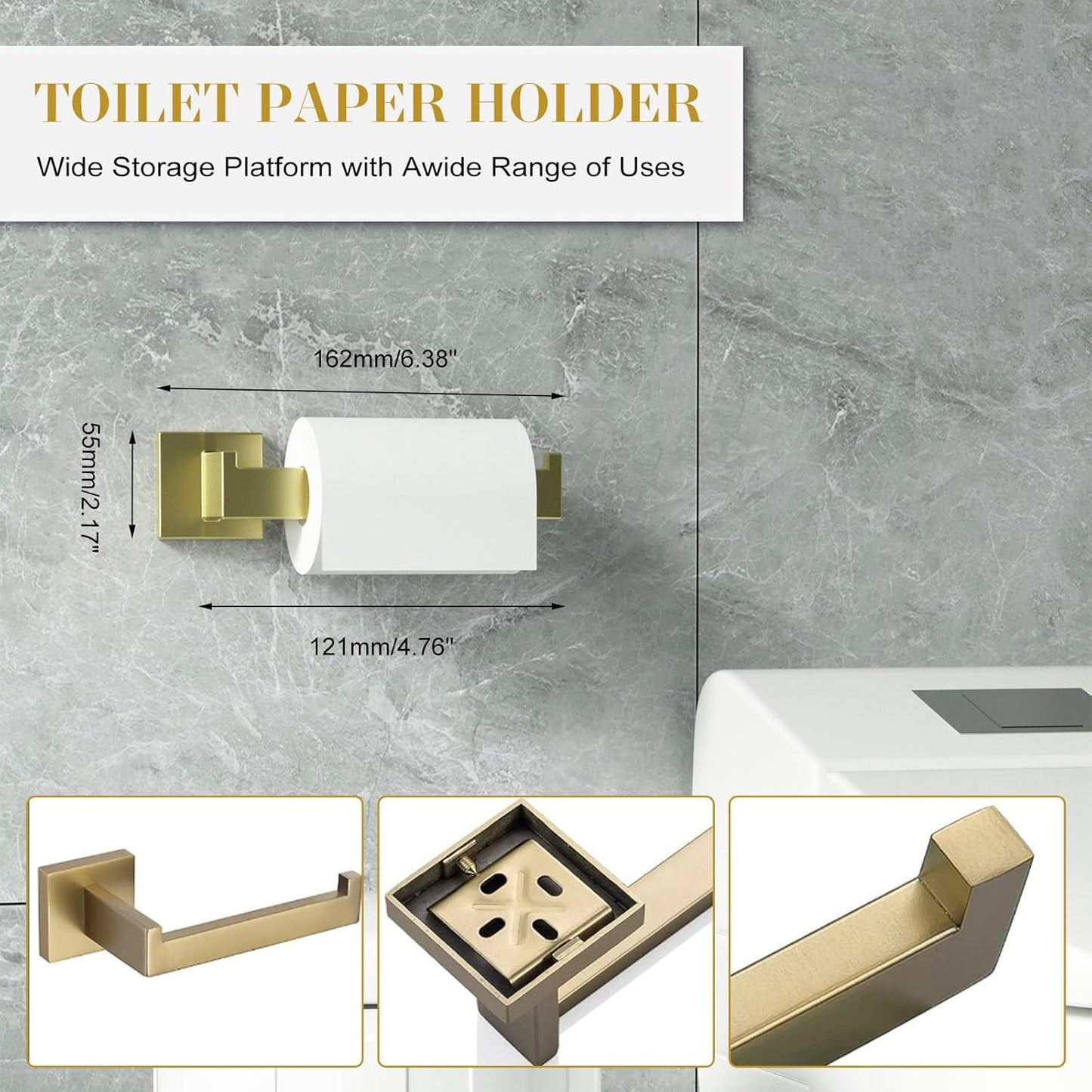 Bathroom Accessory Towel Bar Set: 10 Pieces Gold Square Bathroom Hardware SUS304 Stainless Steel - 24 Inch Wall Mounted Towel Rack&Toilet Paper Holder&Towel Ring and Towel Hook