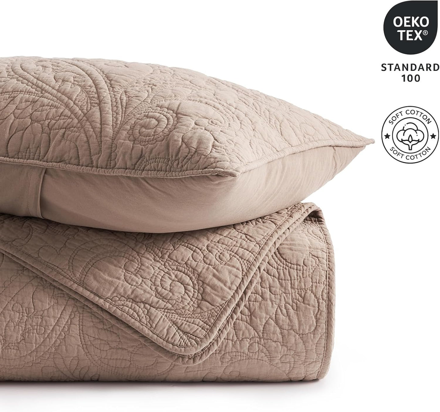 EVERGRACE 100% Cotton Paisley Quilt Set, King Size 3 Piece Set – Prewashed Lightweight Bedspread with 2 Shams, Soft & Breathable Matelasse Coverlet for All-Season Comfort, Dusty Brick