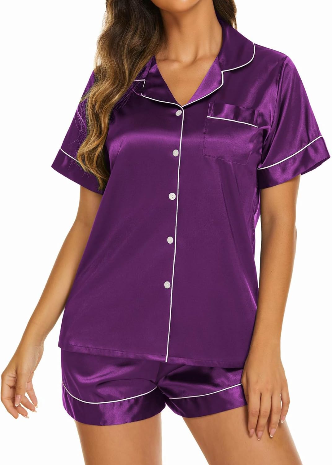 Ekouaer Pajamas for Women Set Silk Satin Pjs Shorts Sleepwear 2 Piece Loungewear S-XXL