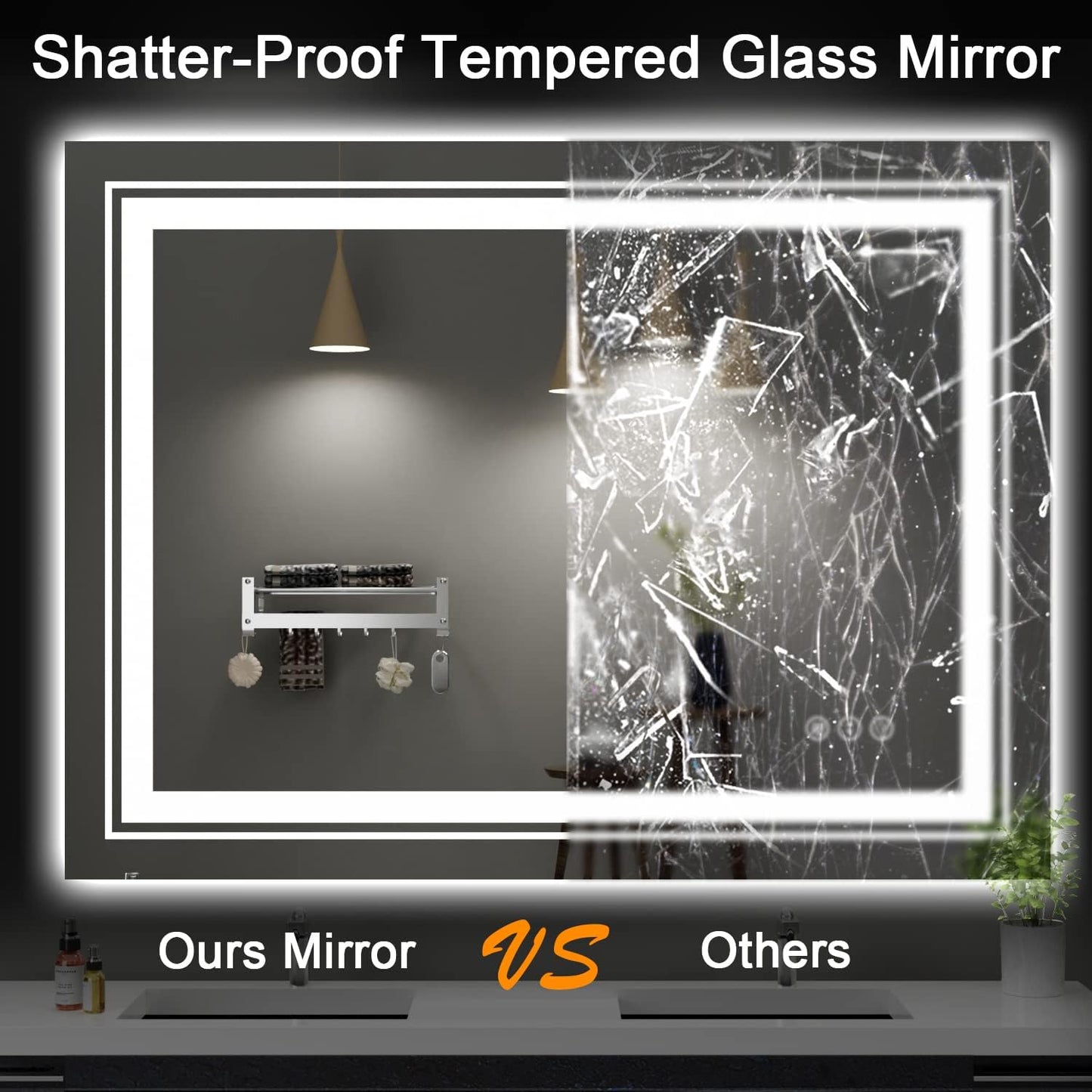 LED Bathroom Mirror, 24"x36" with Front and Backlit, Anti-Fog, Bathroom Vanity Mirror for Wall, Memory Function, Stepless Dimmable, Tempered Glass (Horizontal/Vertical)