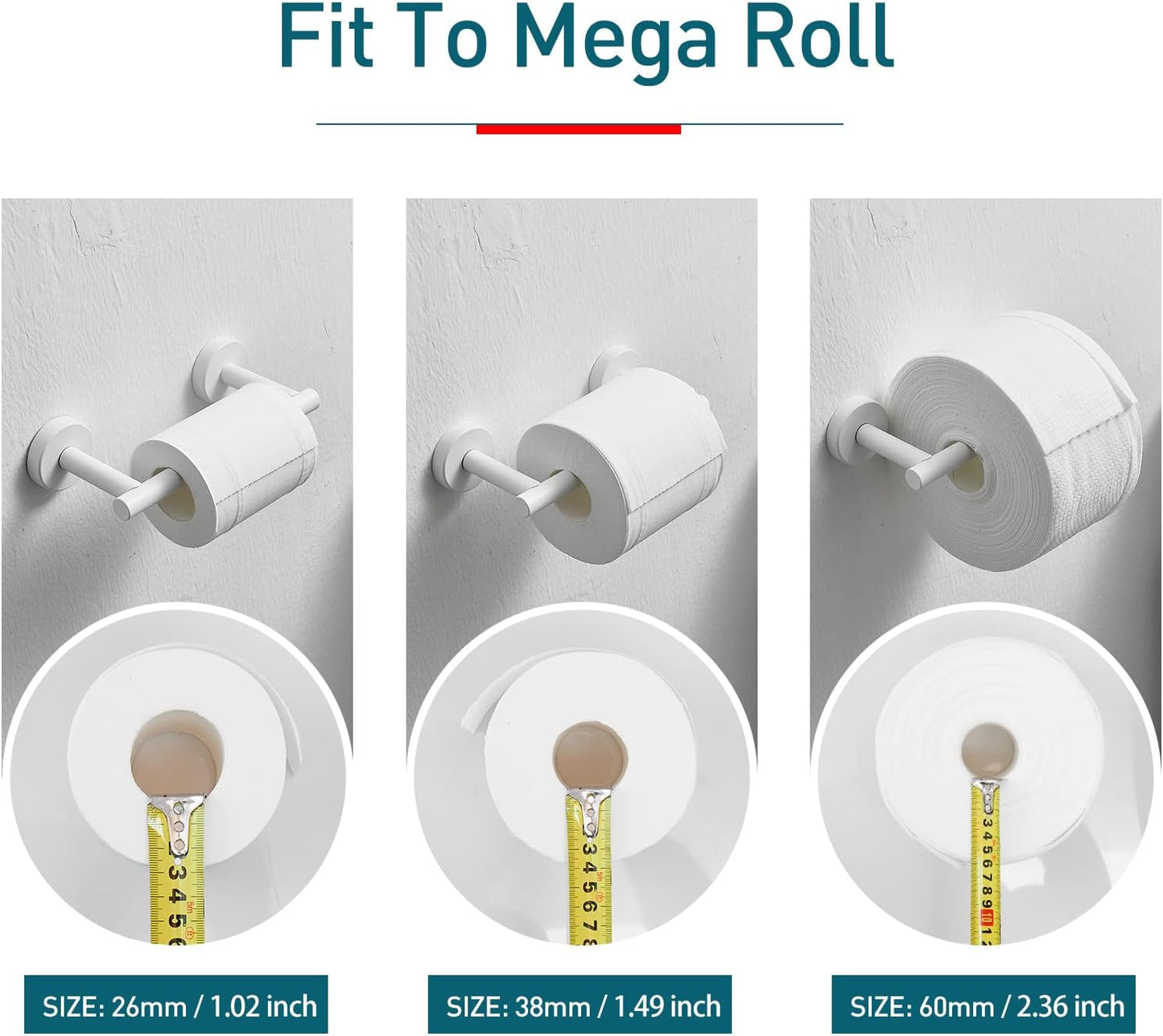 White Toilet Paper Holder Metal Bathroom Flexible Pivot Ceramic Jumbo Tissue Roll Holder on Wall Mounted, SUS 304 Stainless Steel Adjustable Toilet TP Mega Roll Holder Modern
